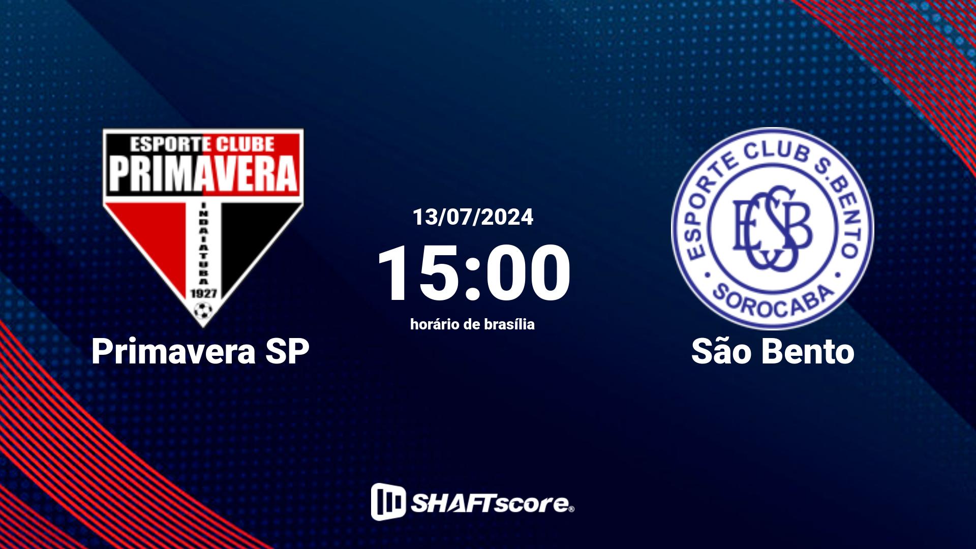 Estatísticas do jogo Primavera SP vs São Bento 13.07 15:00