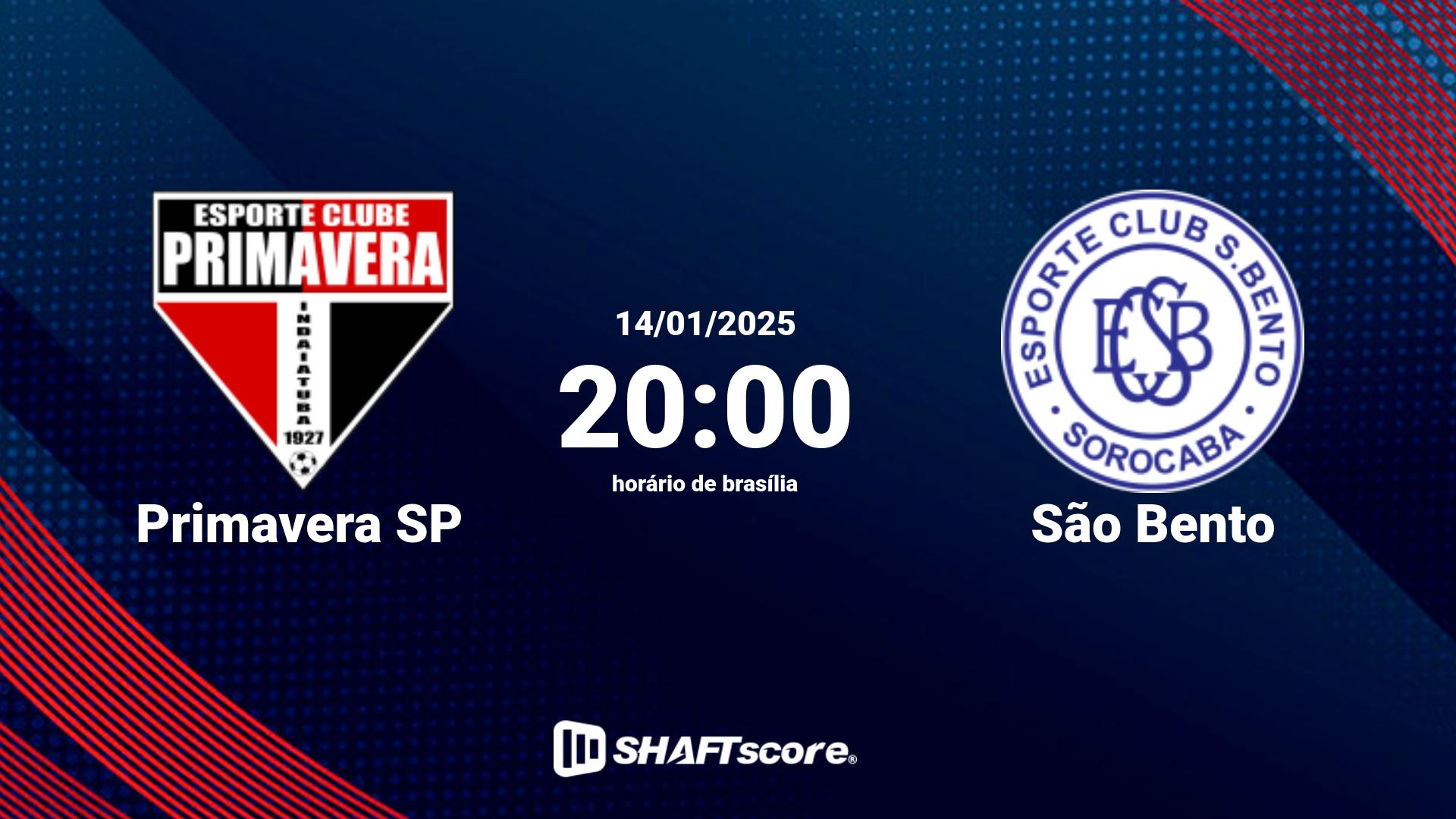 Estatísticas do jogo Primavera SP vs São Bento 14.01 20:00