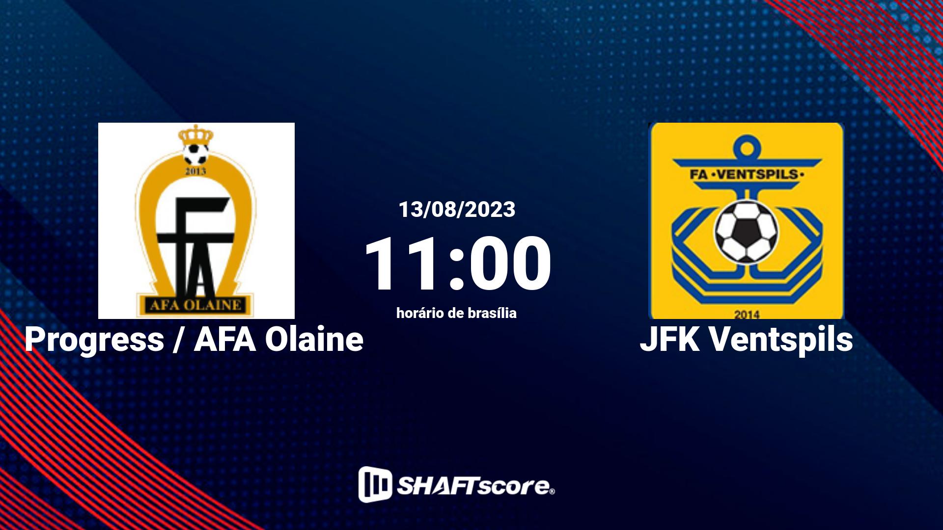 Estatísticas do jogo Progress / AFA Olaine vs JFK Ventspils 13.08 11:00