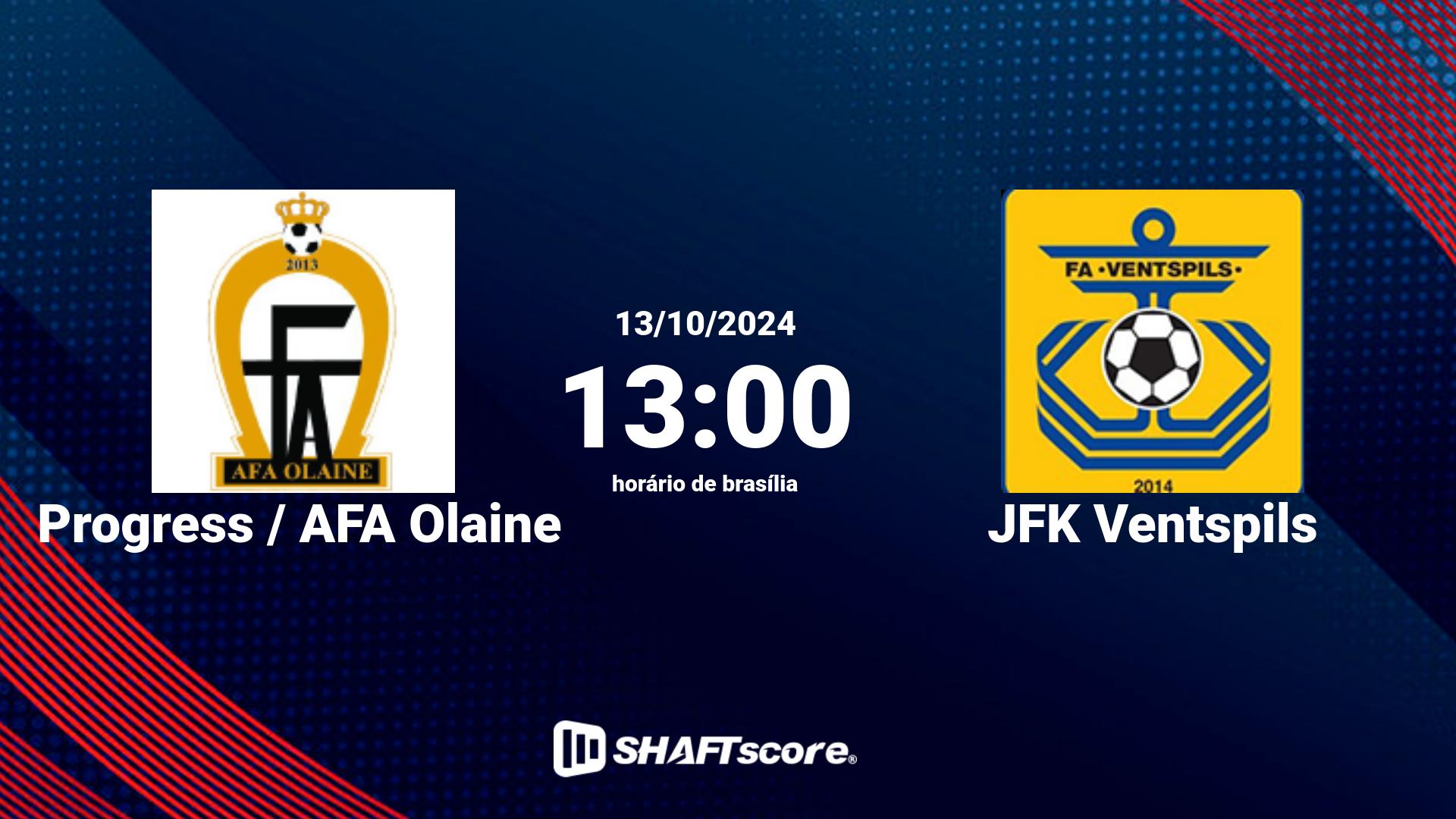 Estatísticas do jogo Progress / AFA Olaine vs JFK Ventspils 13.10 13:00