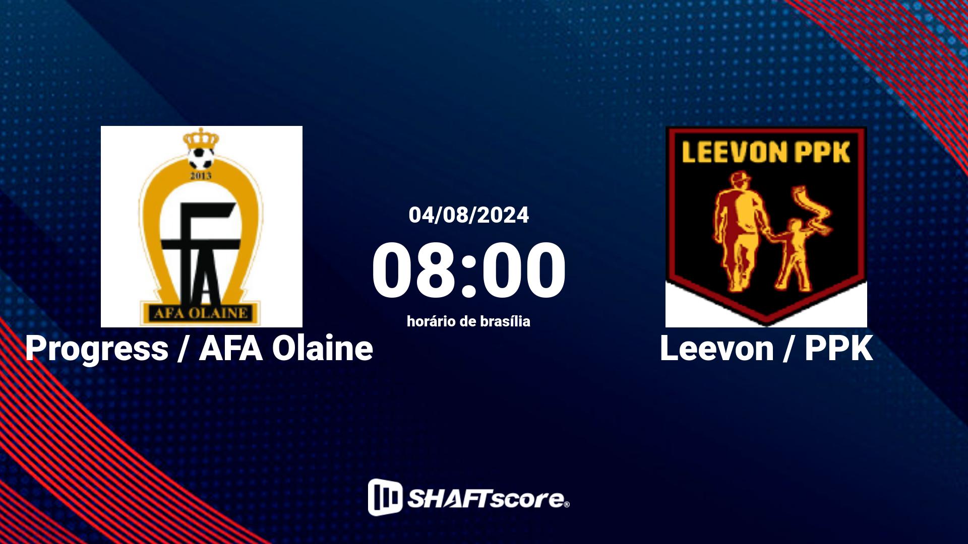 Estatísticas do jogo Progress / AFA Olaine vs Leevon / PPK 04.08 08:00