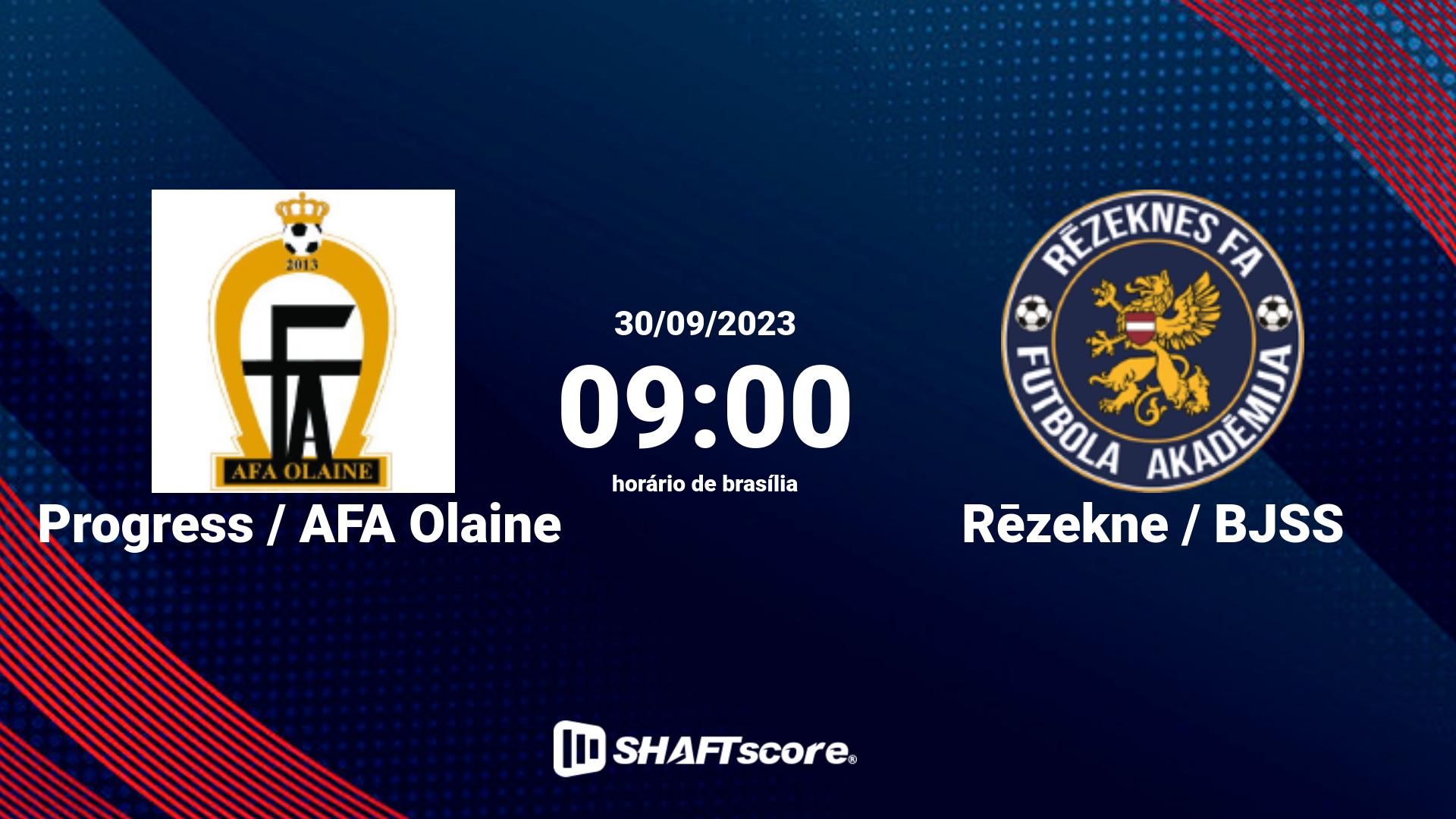 Estatísticas do jogo Progress / AFA Olaine vs Rēzekne / BJSS 30.09 09:00