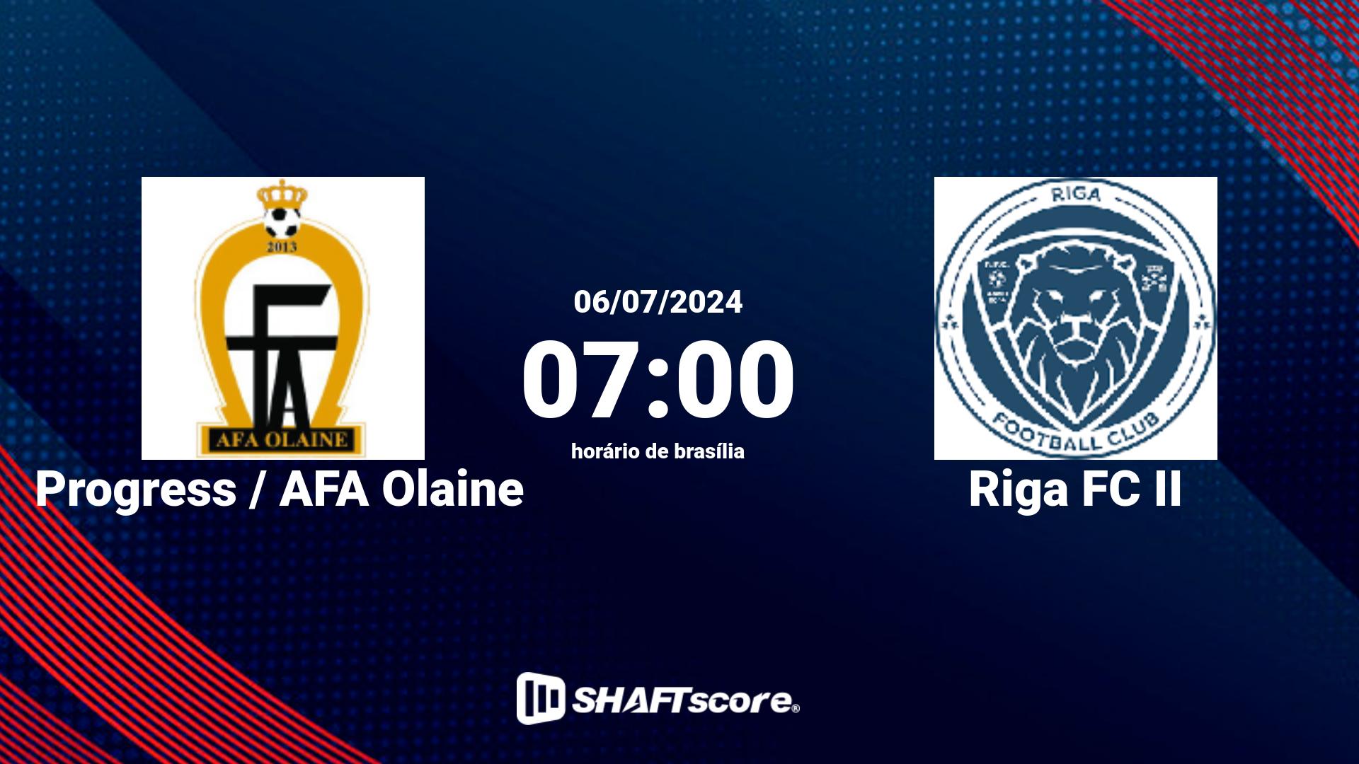 Estatísticas do jogo Progress / AFA Olaine vs Riga FC II 06.07 07:00