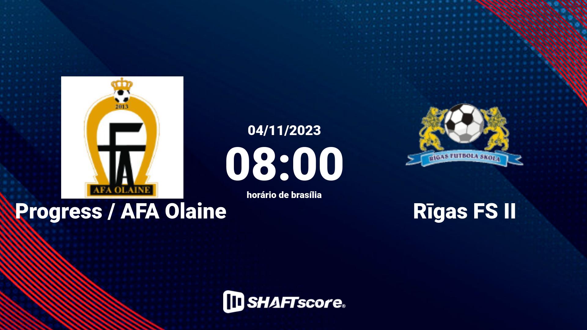 Estatísticas do jogo Progress / AFA Olaine vs Rīgas FS II 04.11 08:00