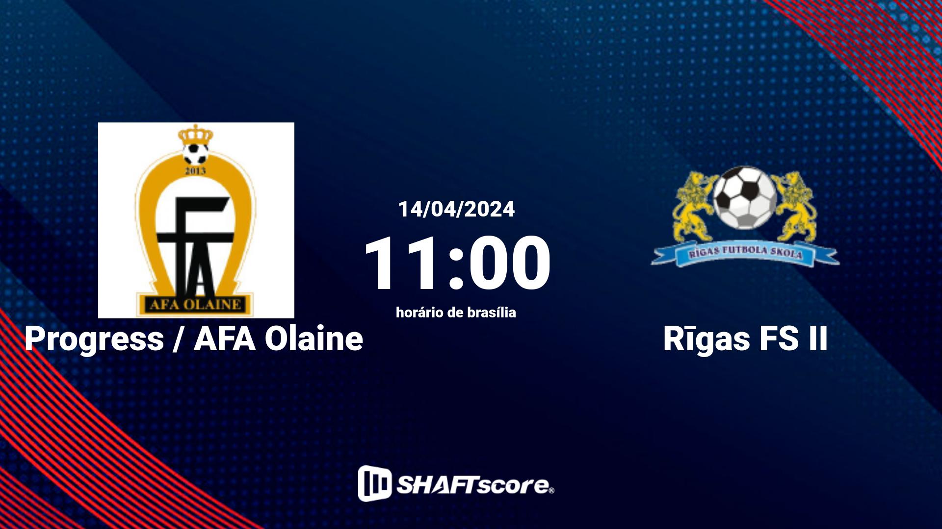 Estatísticas do jogo Progress / AFA Olaine vs Rīgas FS II 14.04 11:00