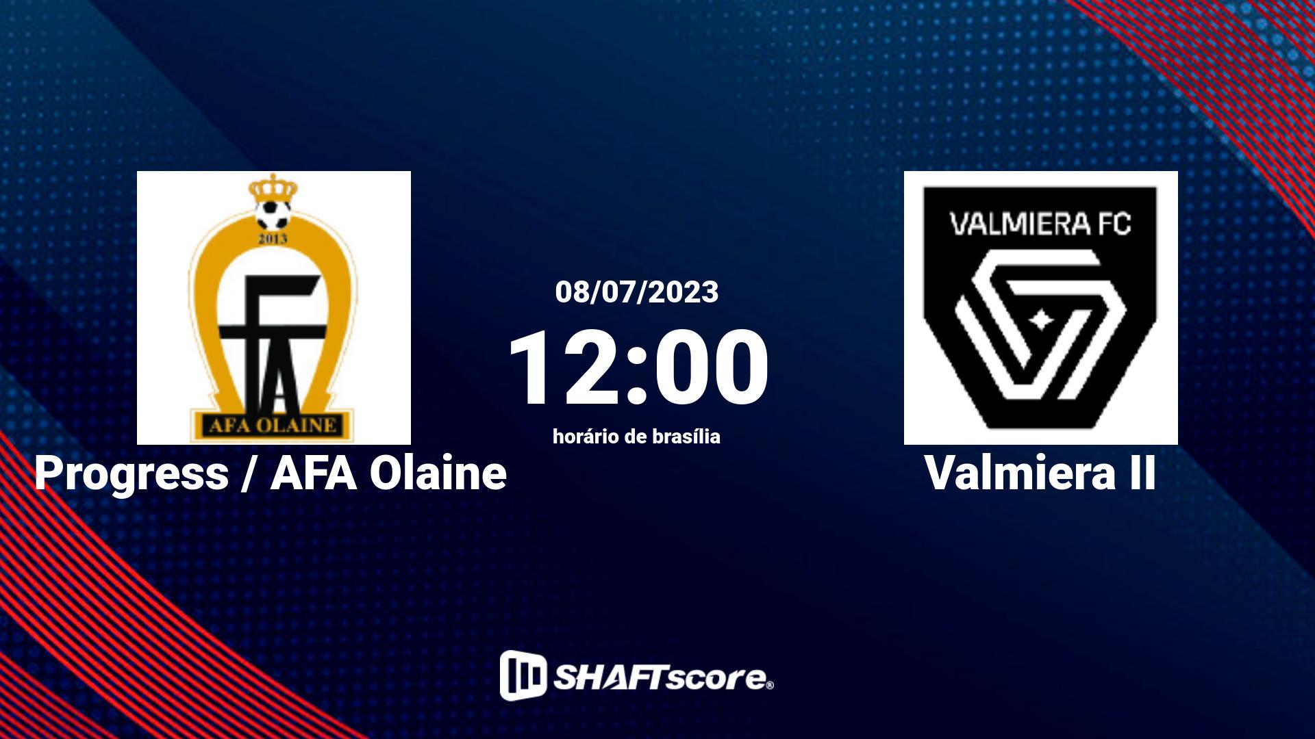 Estatísticas do jogo Progress / AFA Olaine vs Valmiera II 08.07 12:00