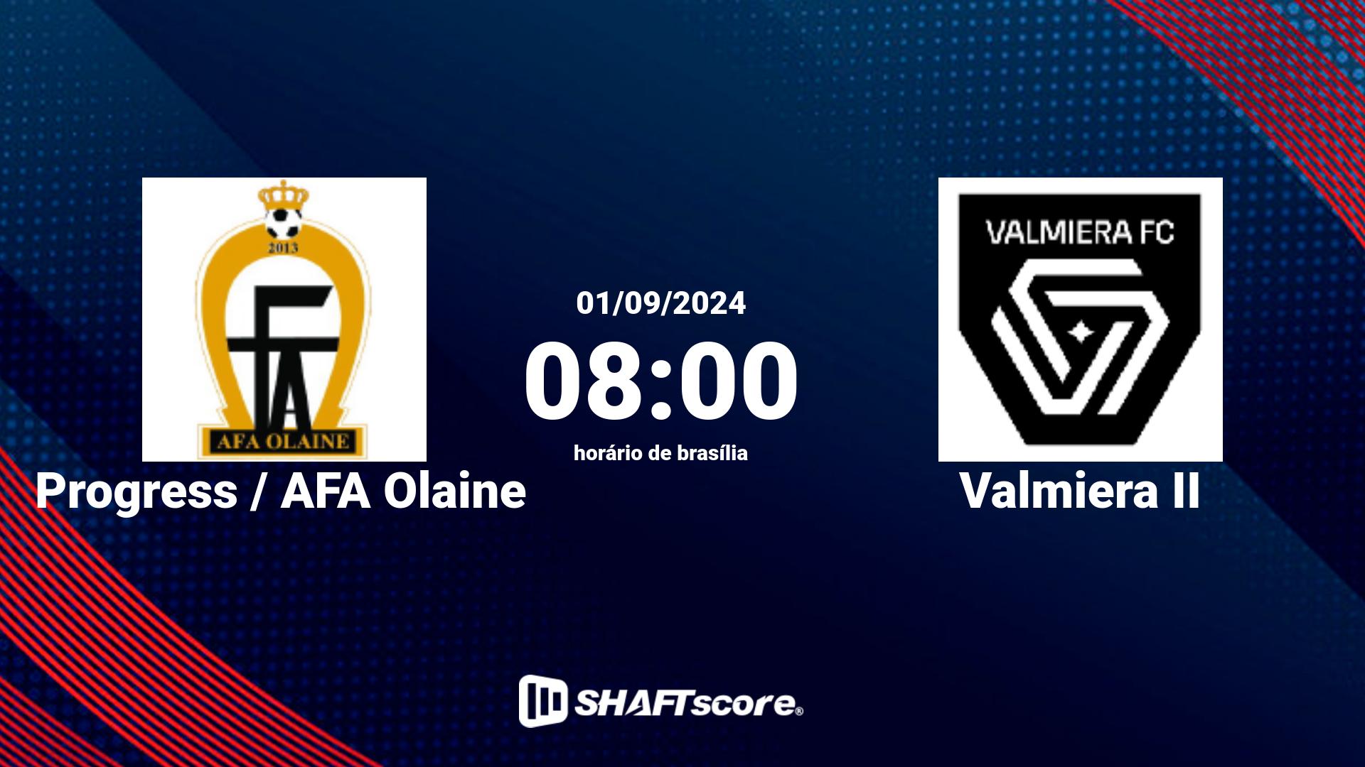 Estatísticas do jogo Progress / AFA Olaine vs Valmiera II 01.09 08:00