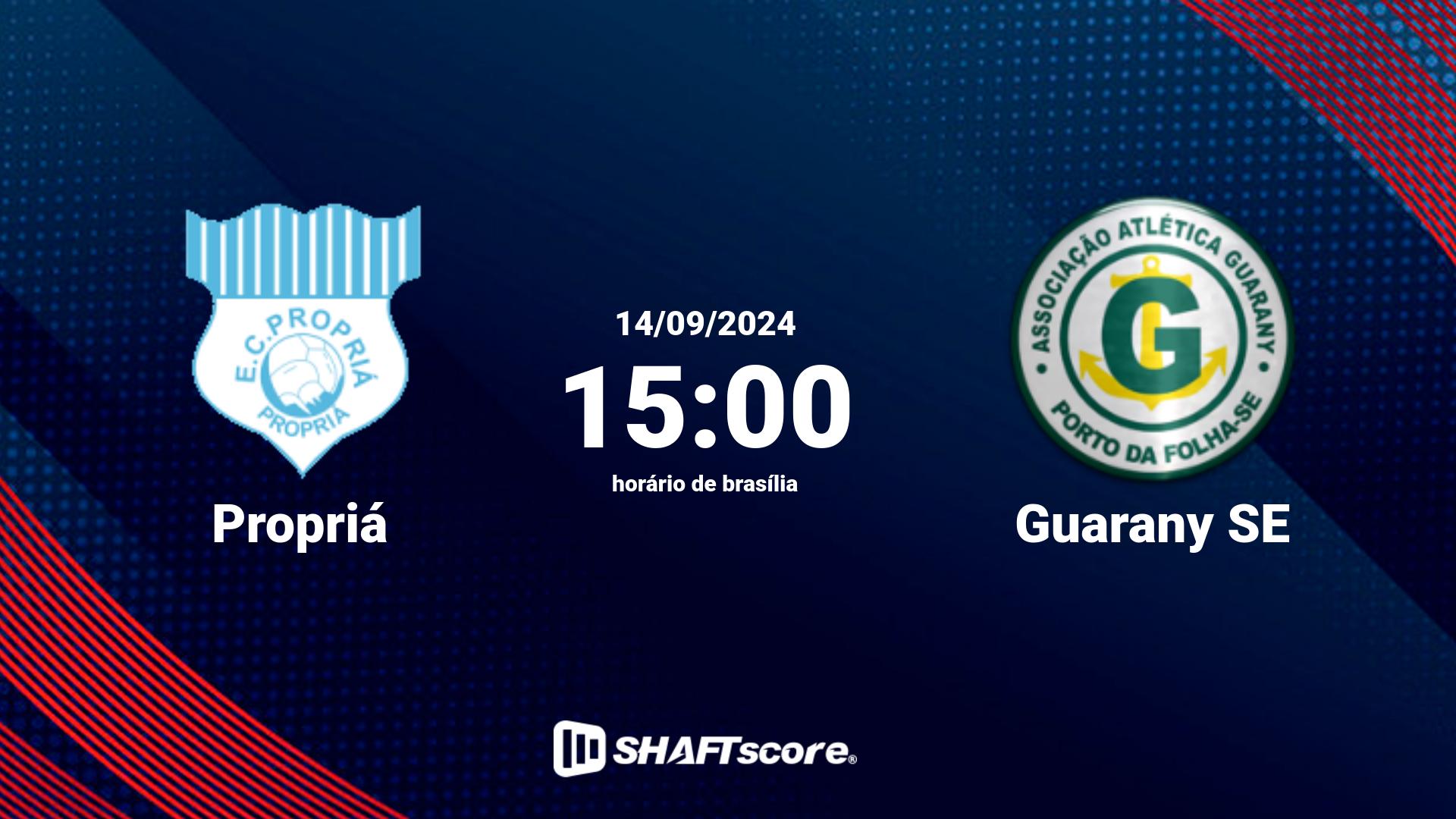 Estatísticas do jogo Propriá vs Guarany SE 14.09 15:00