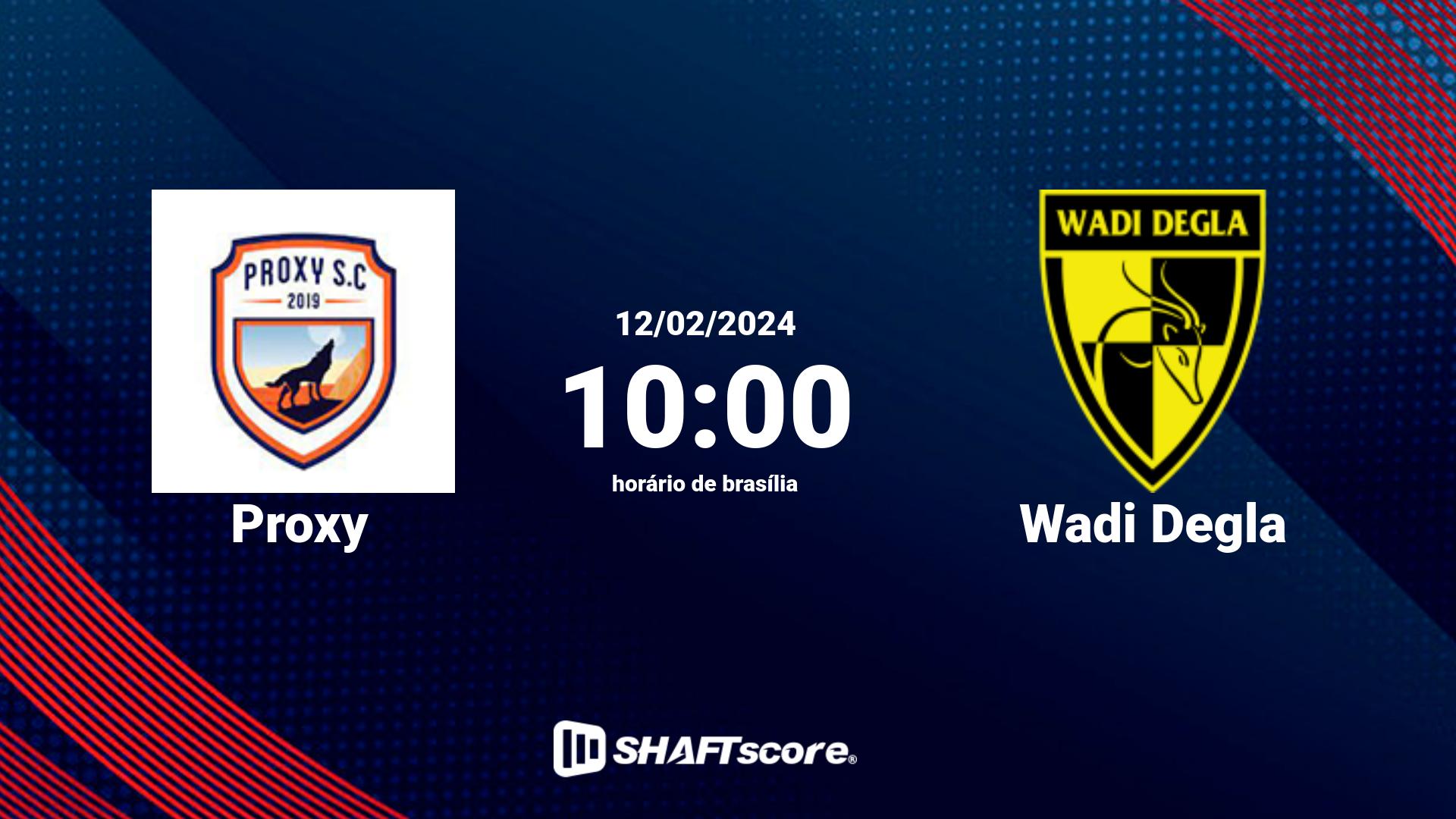 Estatísticas do jogo Proxy vs Wadi Degla 12.02 10:00