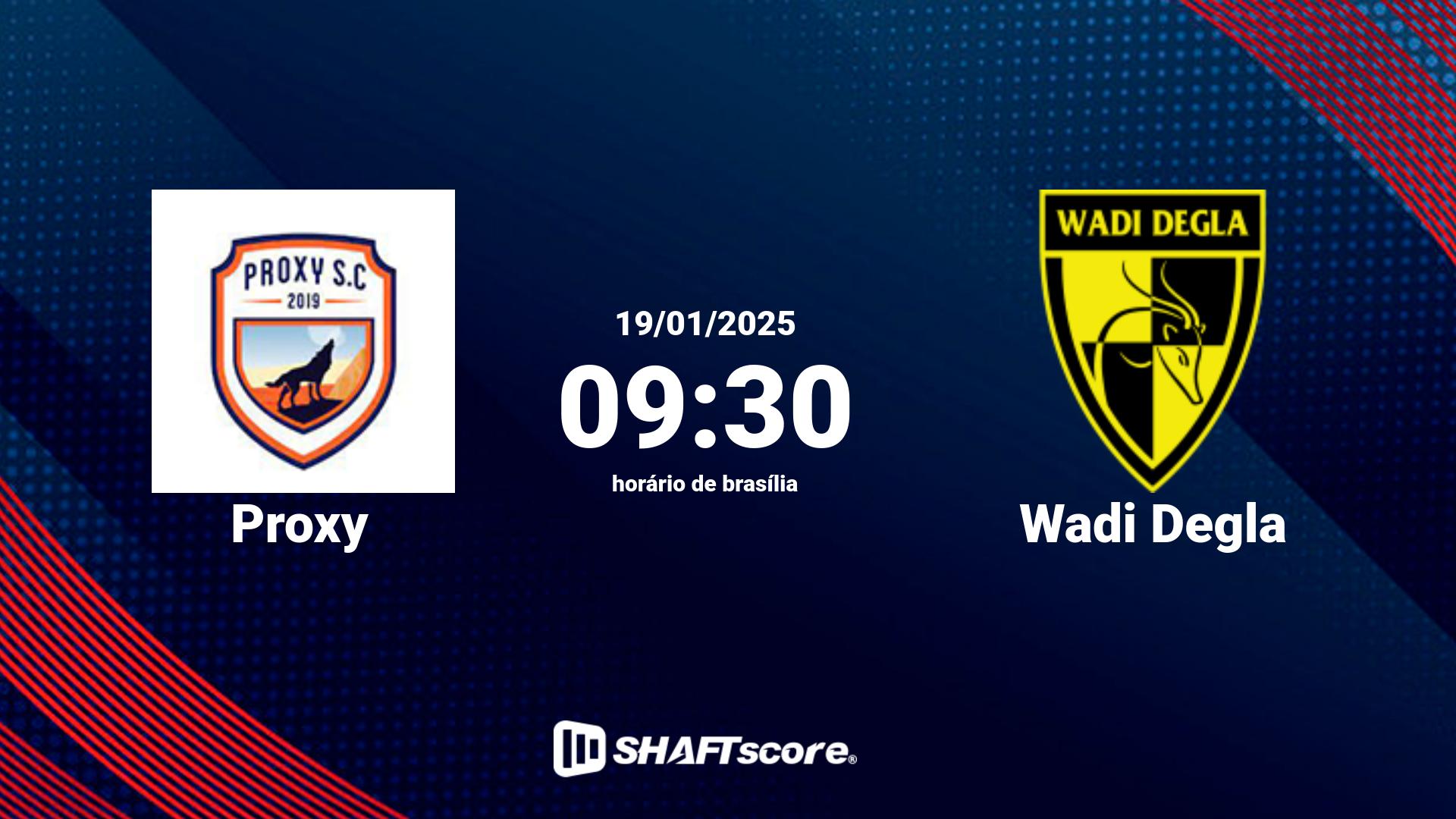 Estatísticas do jogo Proxy vs Wadi Degla 19.01 09:30