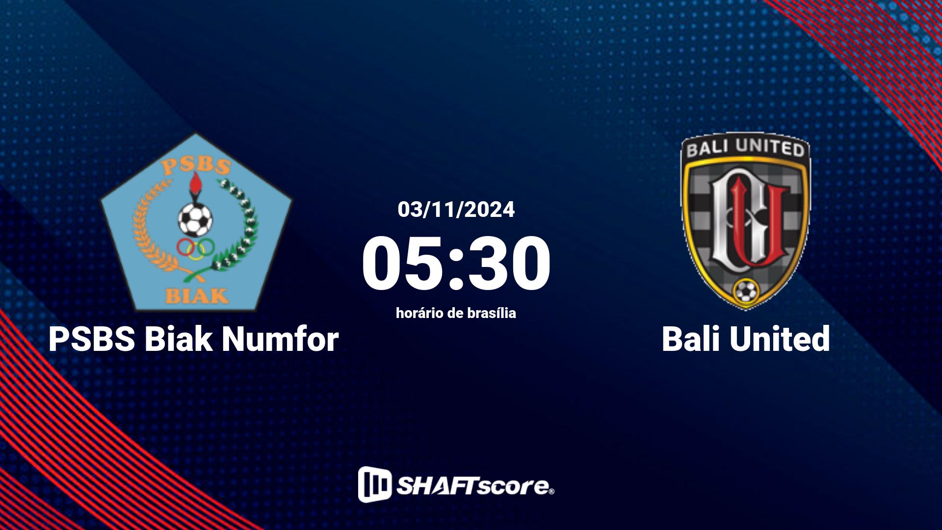 Estatísticas do jogo PSBS Biak Numfor vs Bali United 03.11 05:30