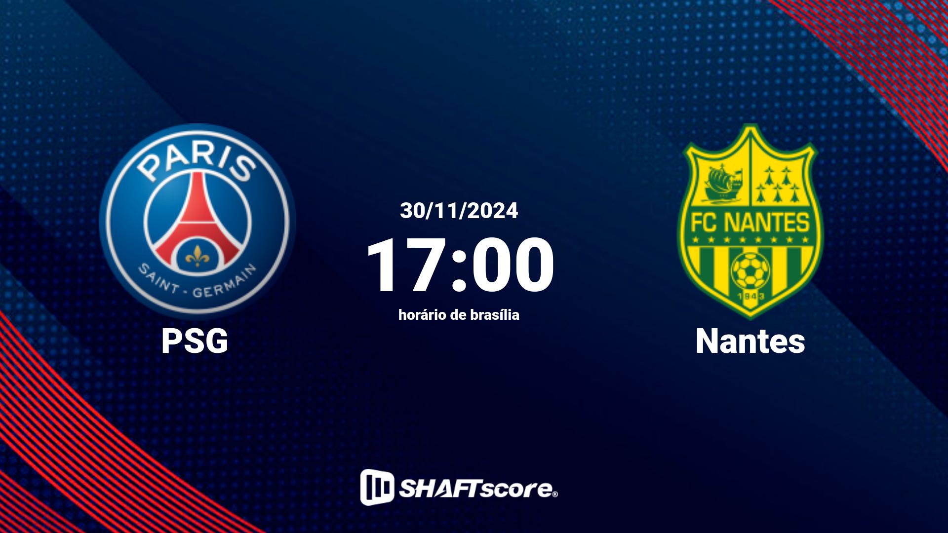 Estatísticas do jogo PSG vs Nantes 30.11 17:00