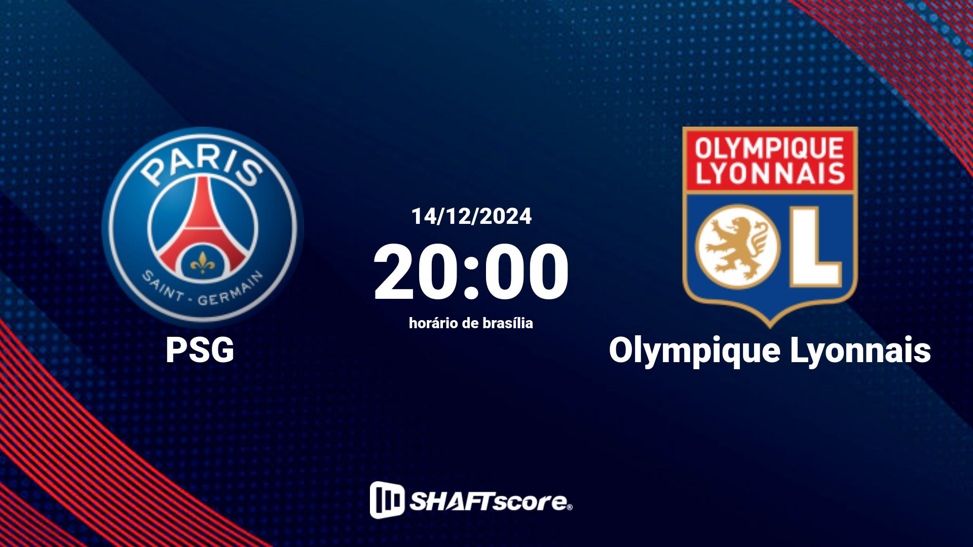 Estatísticas do jogo PSG vs Olympique Lyonnais 14.12 20:00