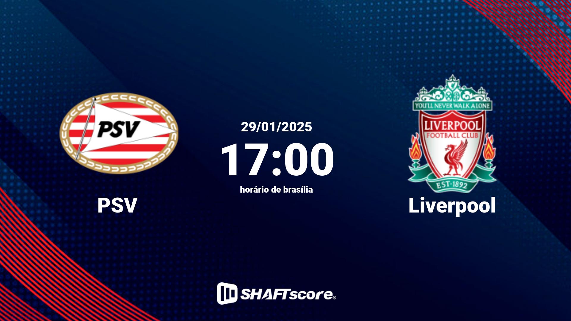 Estatísticas do jogo PSV vs Liverpool 29.01 17:00