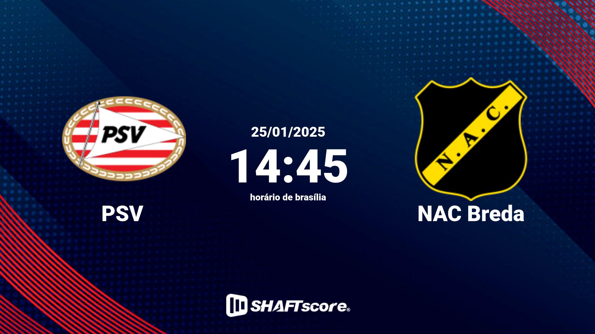 Estatísticas do jogo PSV vs NAC Breda 25.01 14:45