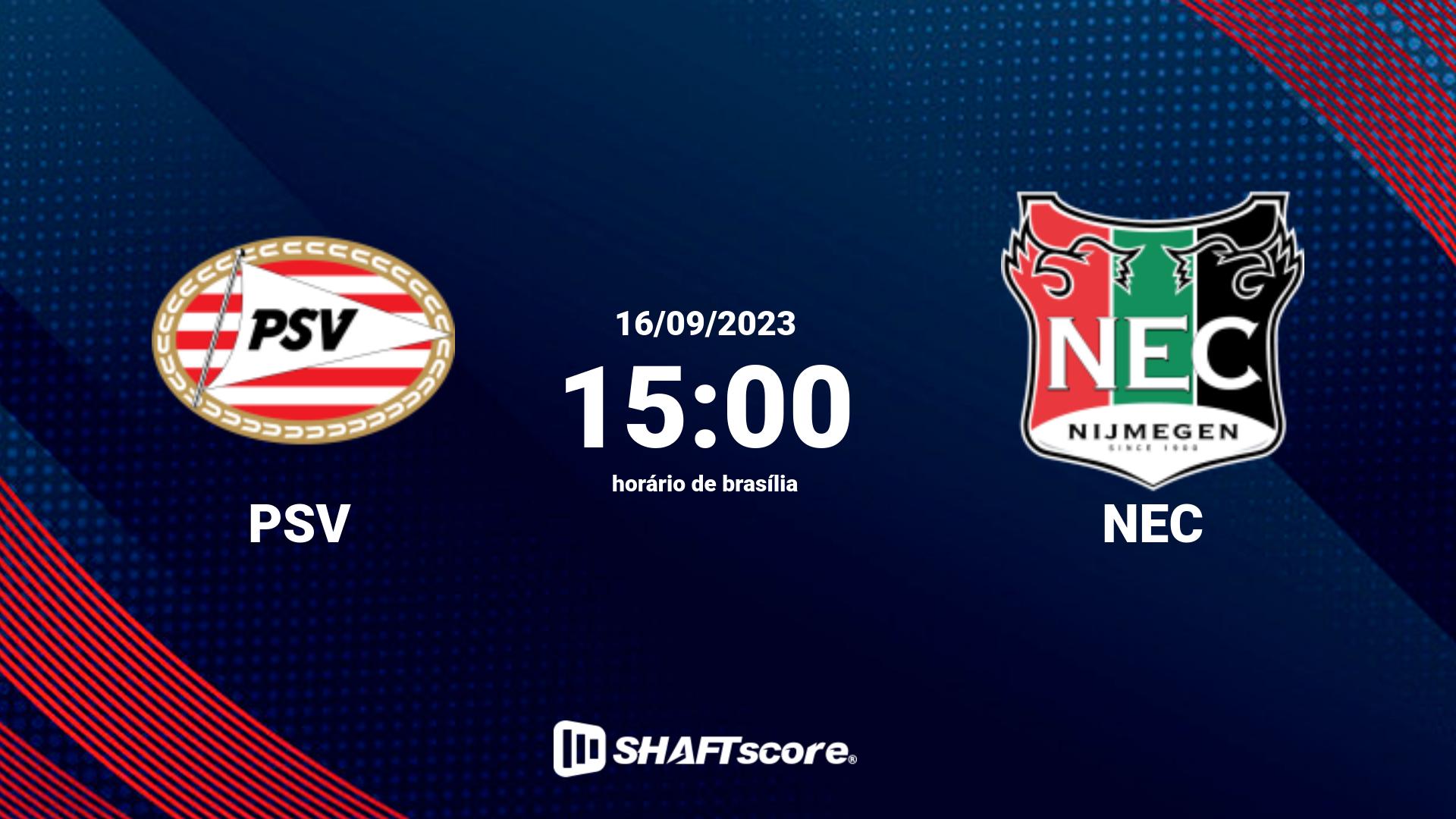 Estatísticas do jogo PSV vs NEC 16.09 15:00