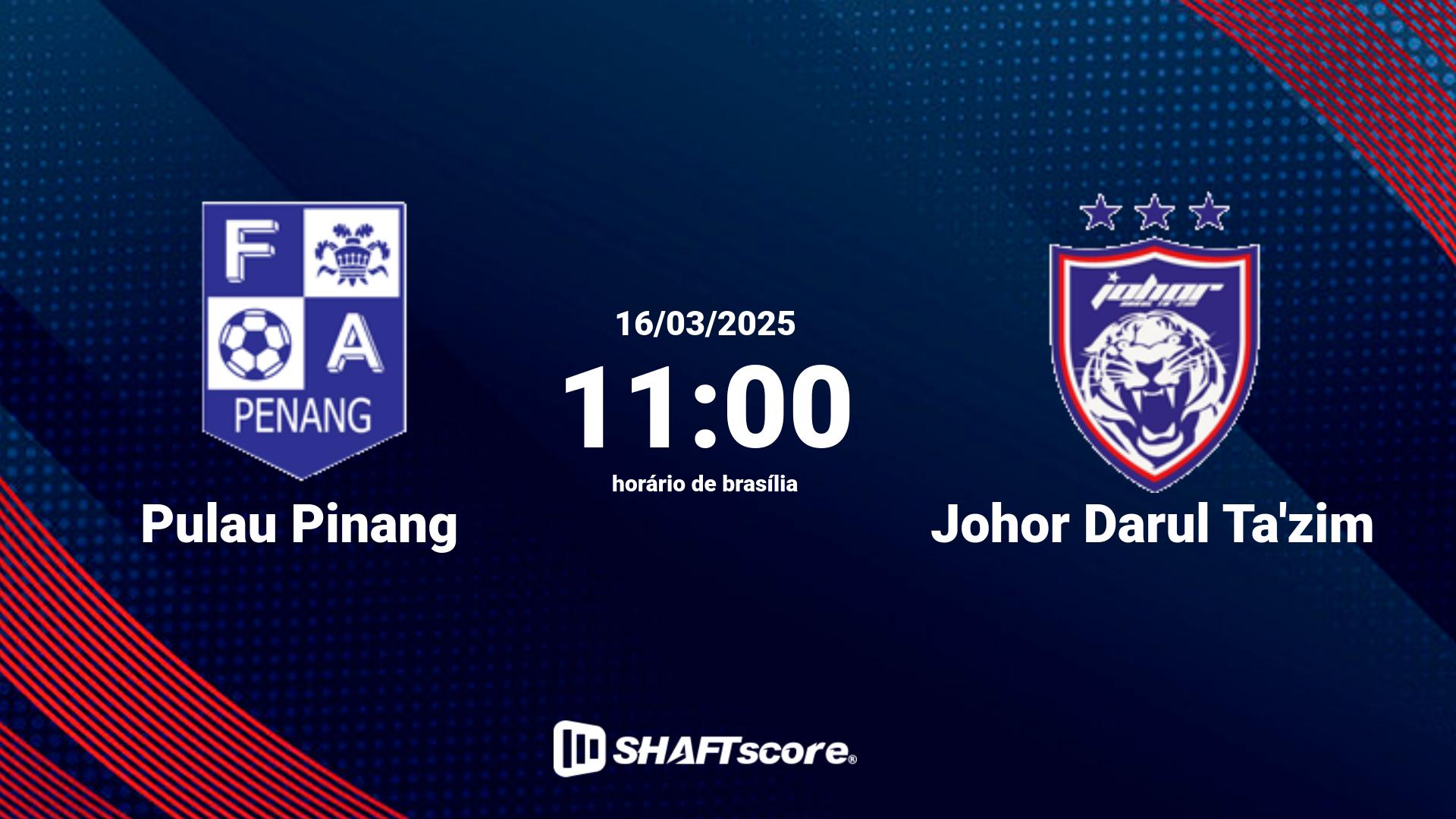 Estatísticas do jogo Pulau Pinang vs Johor Darul Ta'zim 16.03 11:00