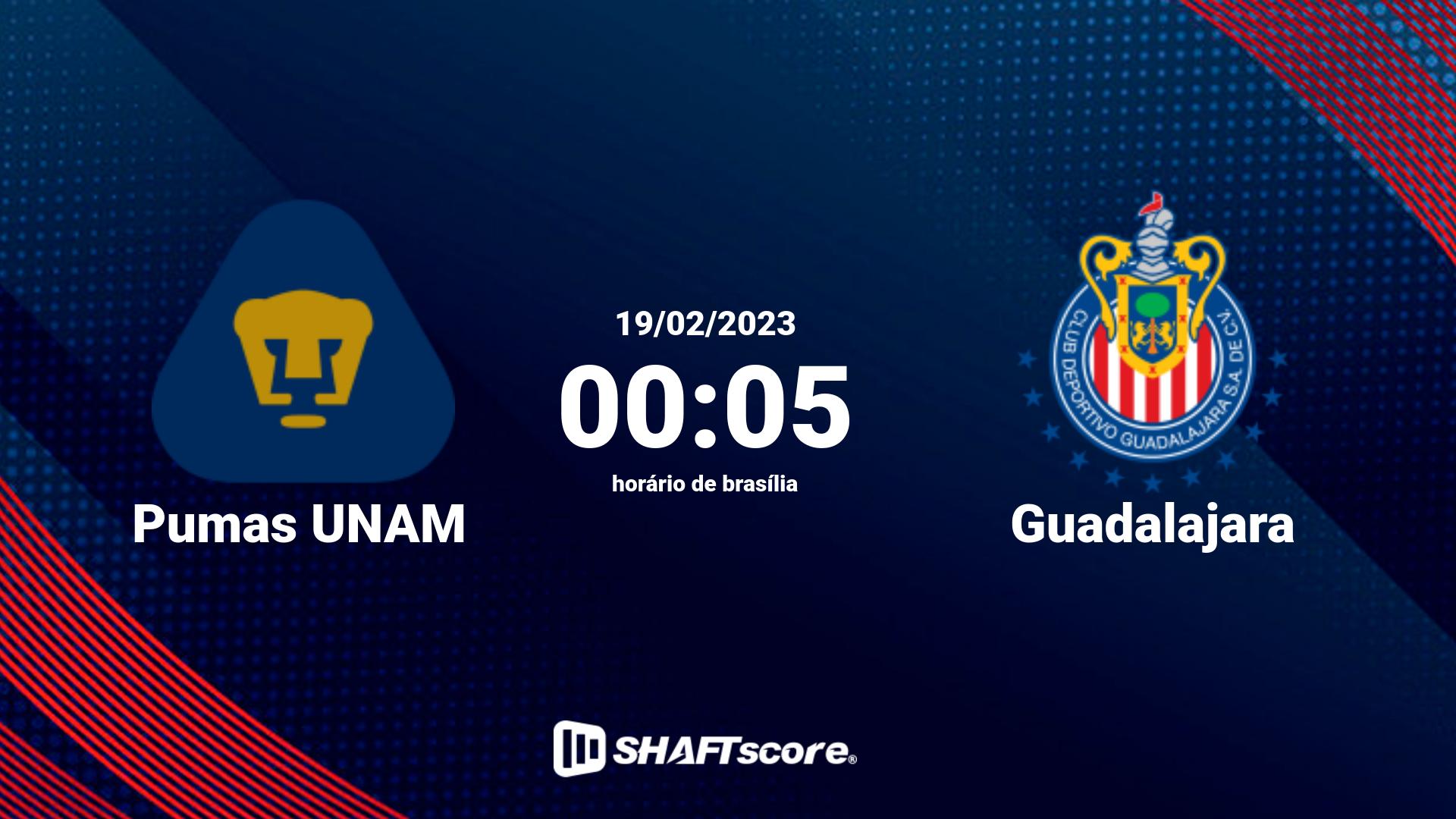 Estatísticas do jogo Pumas UNAM vs Guadalajara 19.02 00:05