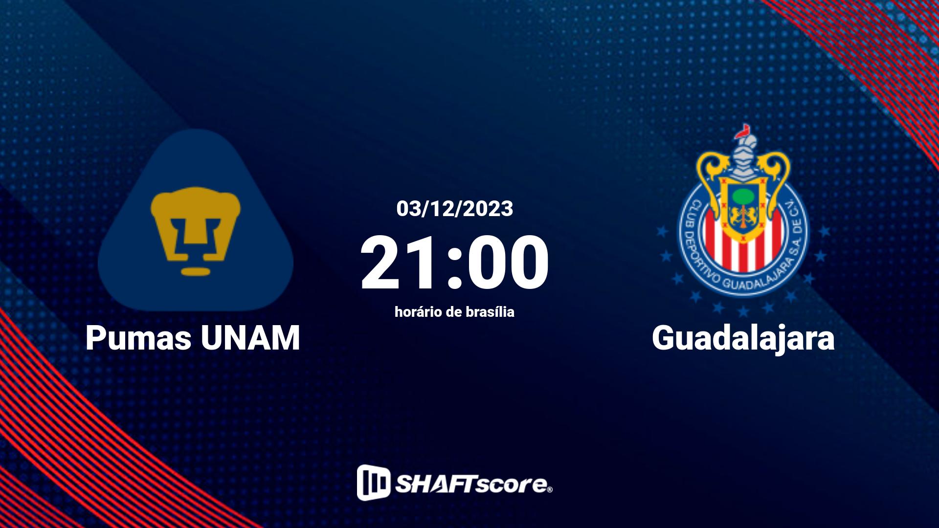 Estatísticas do jogo Pumas UNAM vs Guadalajara 03.12 21:00