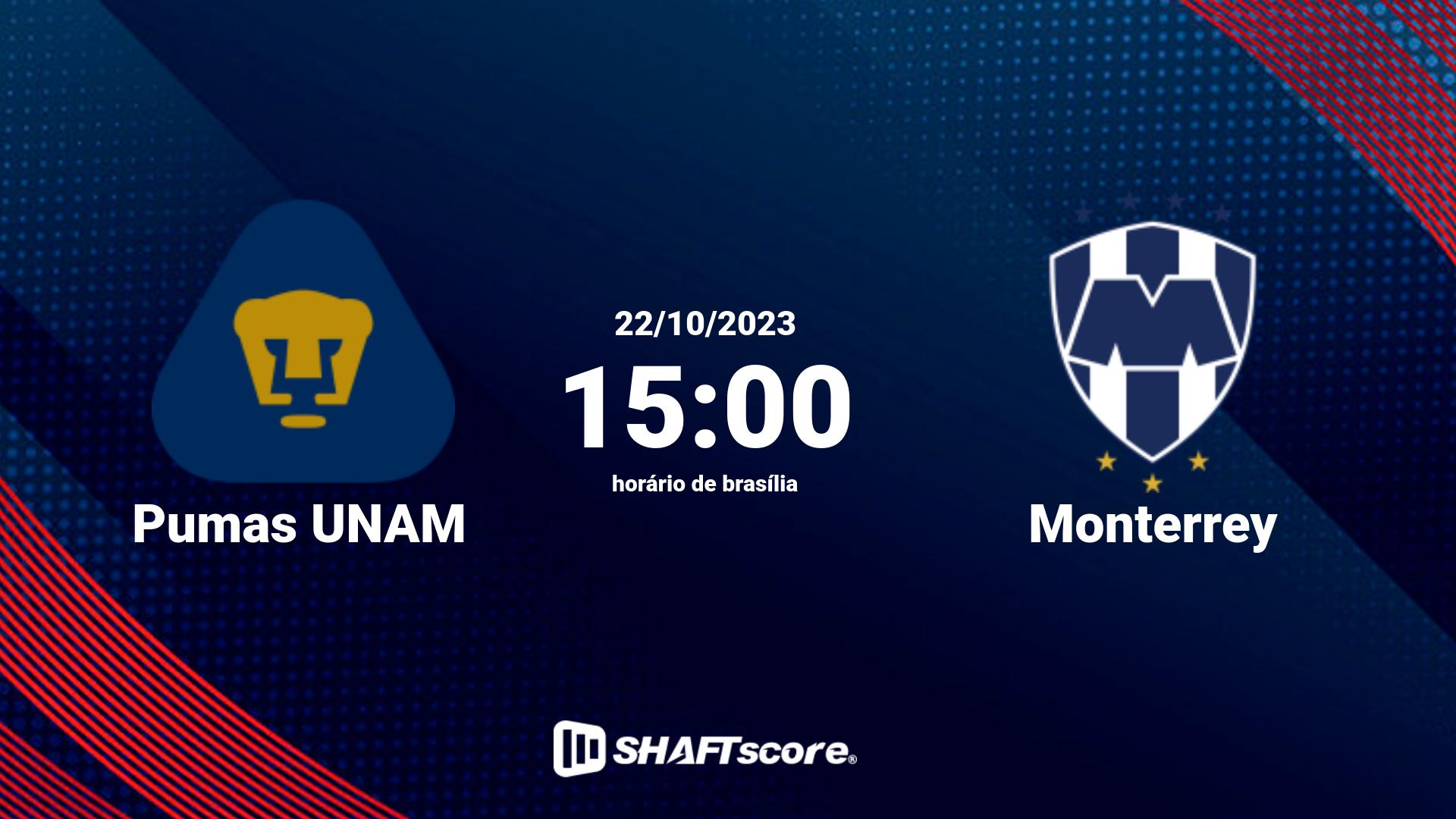 Estatísticas do jogo Pumas UNAM vs Monterrey 22.10 15:00