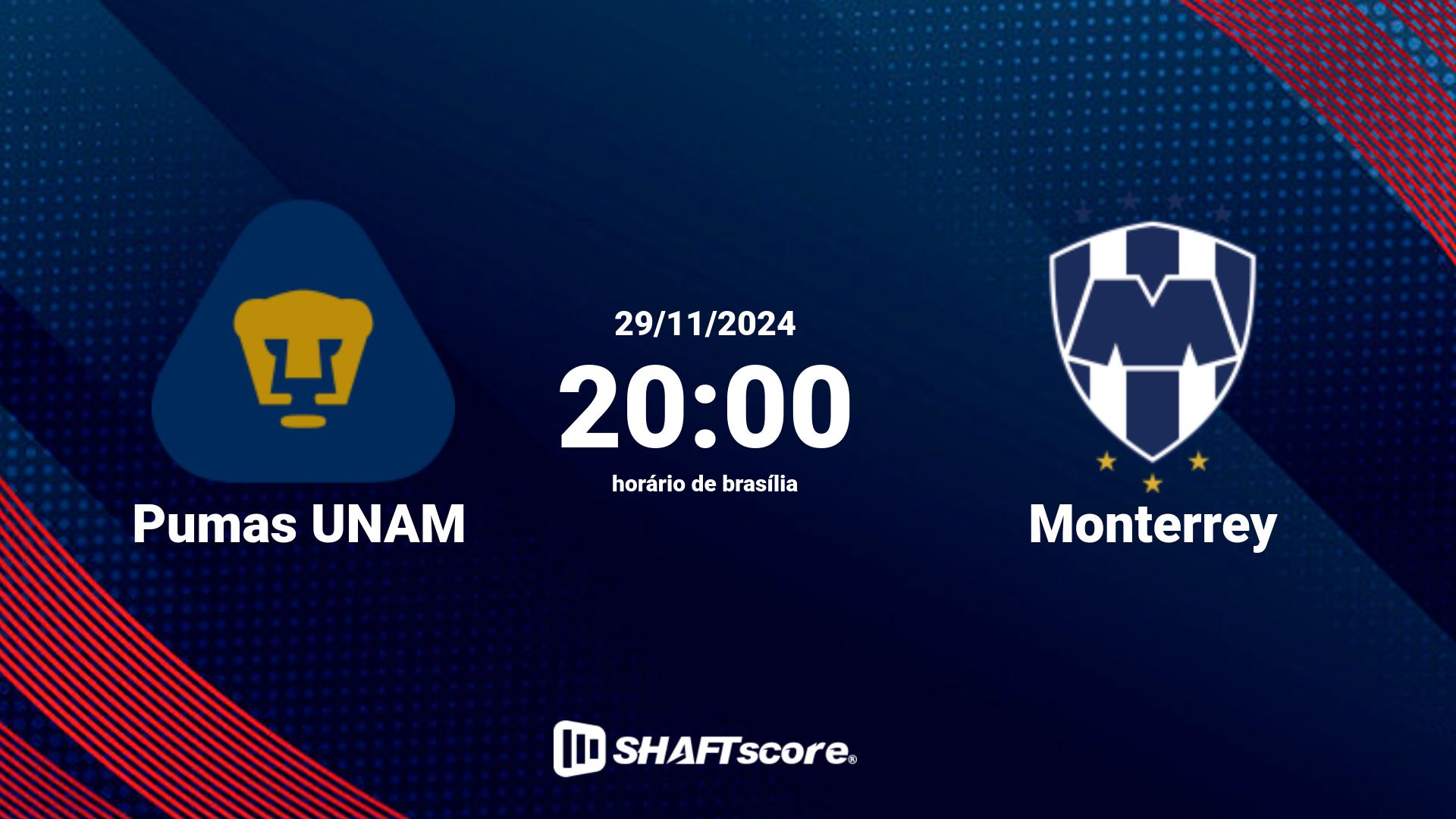 Estatísticas do jogo Pumas UNAM vs Monterrey 29.11 20:00