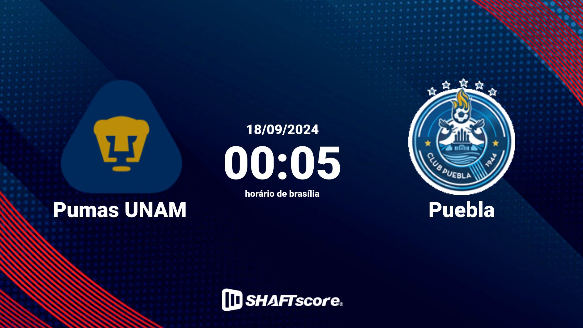 Estatísticas do jogo Pumas UNAM vs Puebla 18.09 00:05