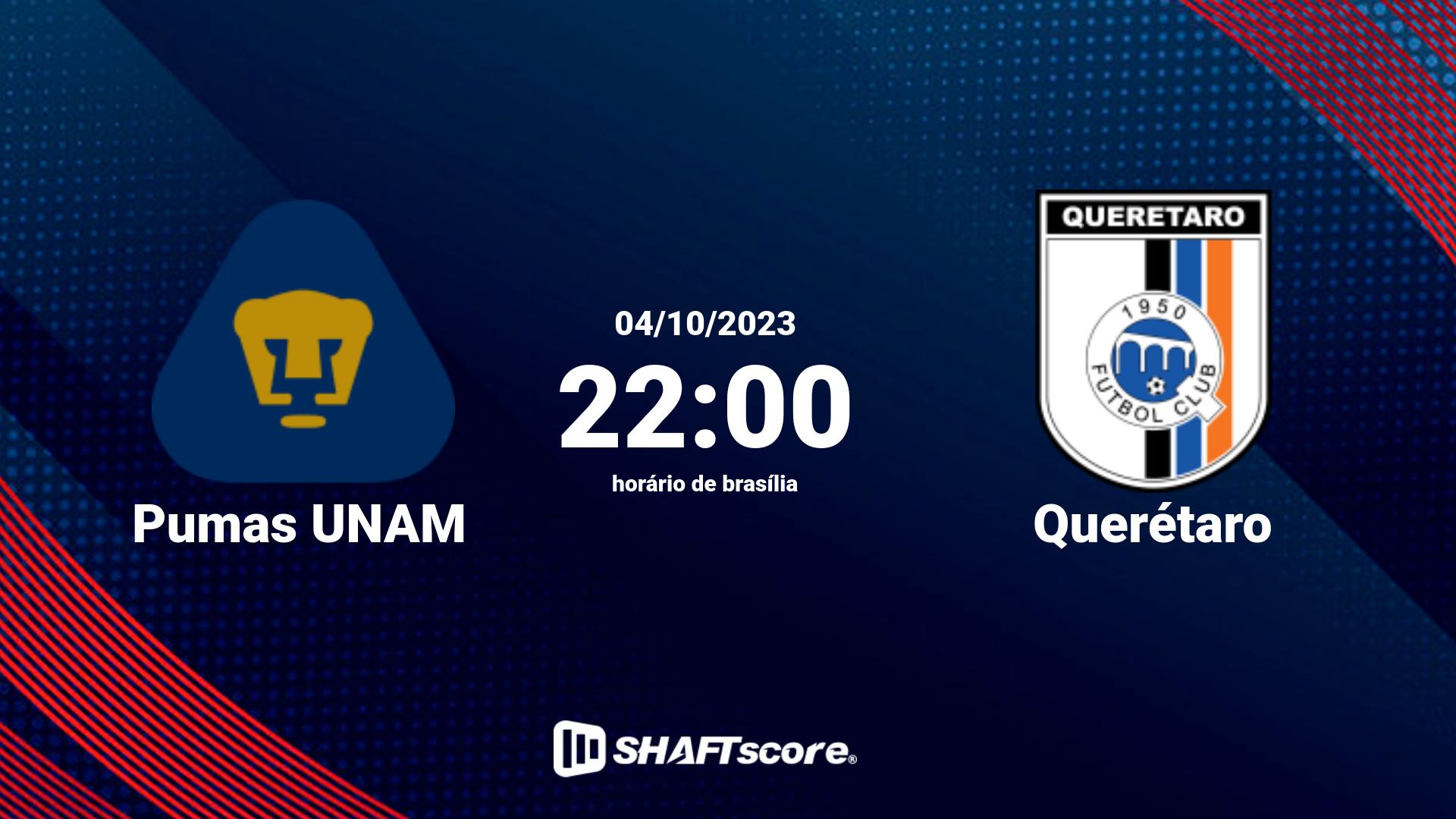 Estatísticas do jogo Pumas UNAM vs Querétaro 04.10 22:00