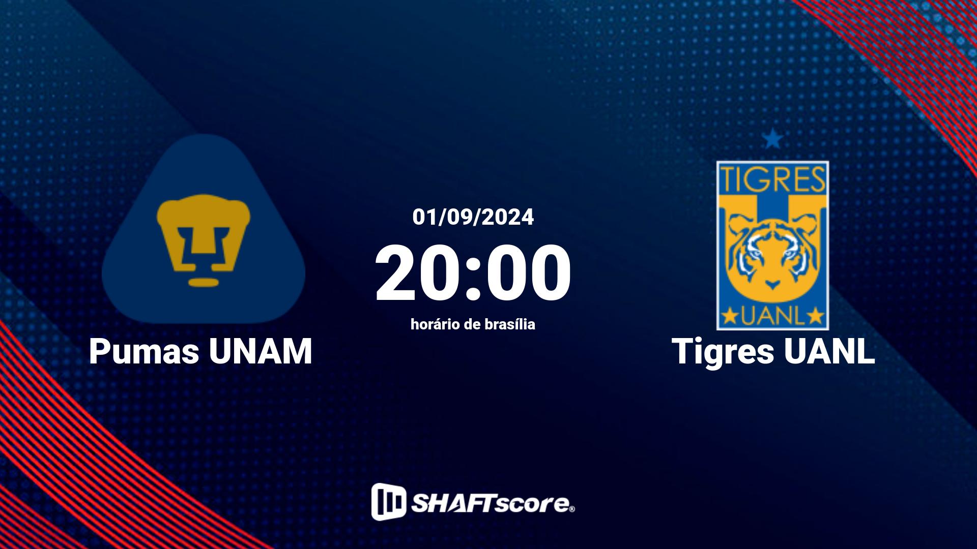 Estatísticas do jogo Pumas UNAM vs Tigres UANL 01.09 20:00