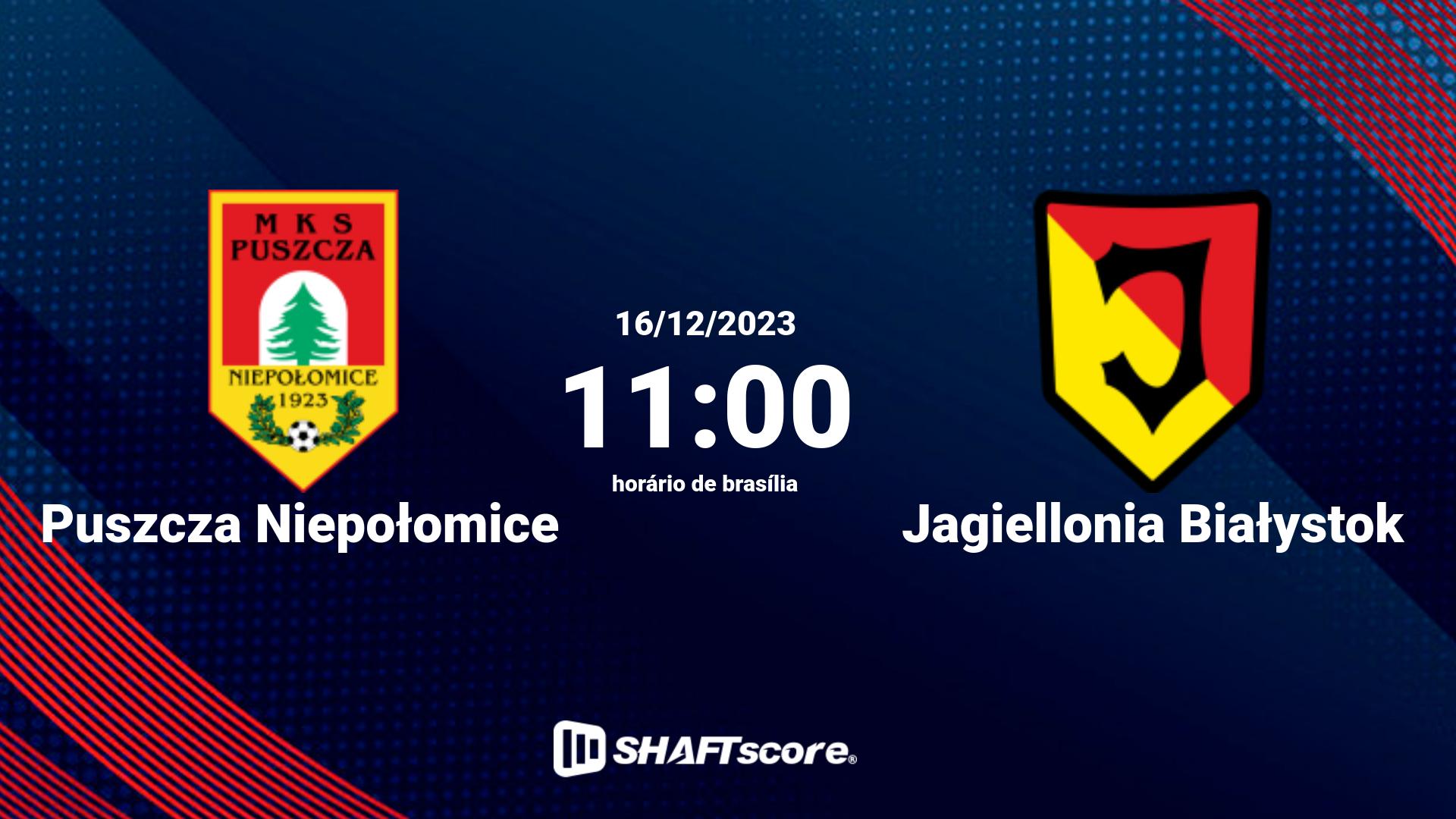 Estatísticas do jogo Puszcza Niepołomice vs Jagiellonia Białystok 16.12 11:00