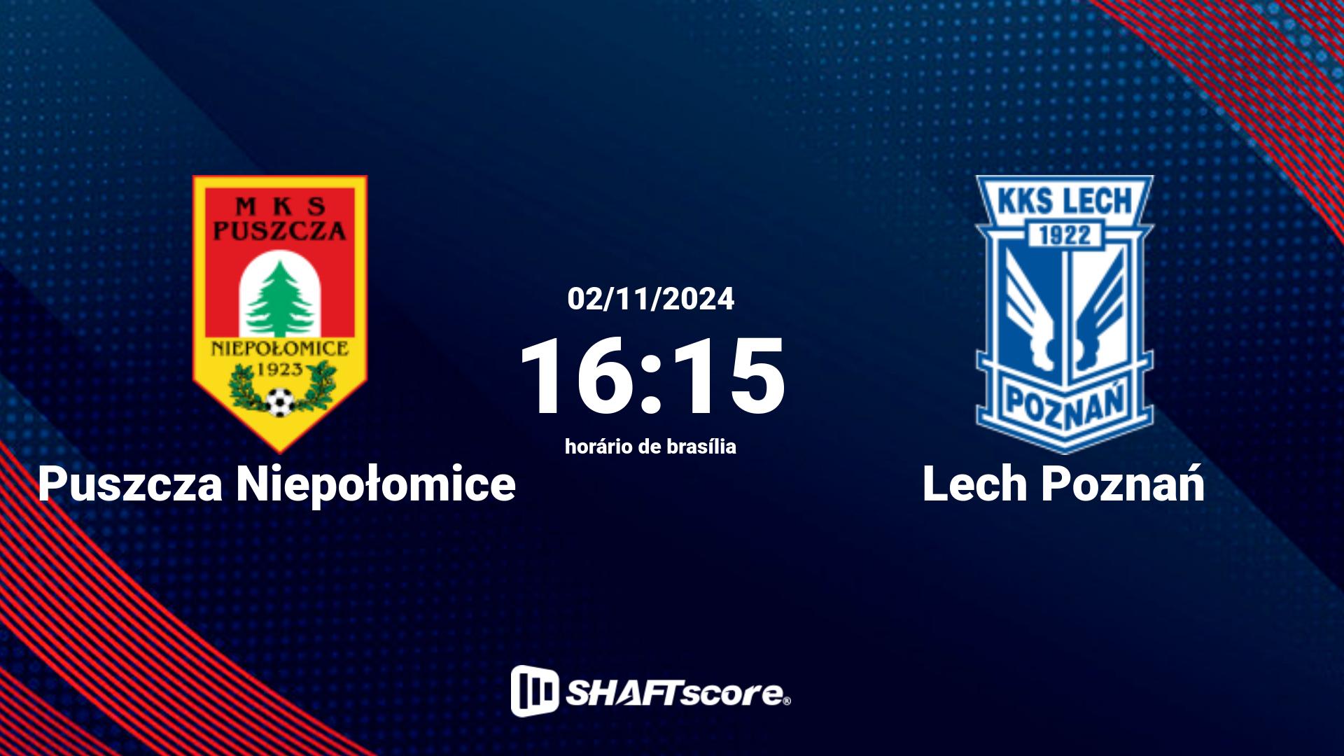 Estatísticas do jogo Puszcza Niepołomice vs Lech Poznań 02.11 16:15