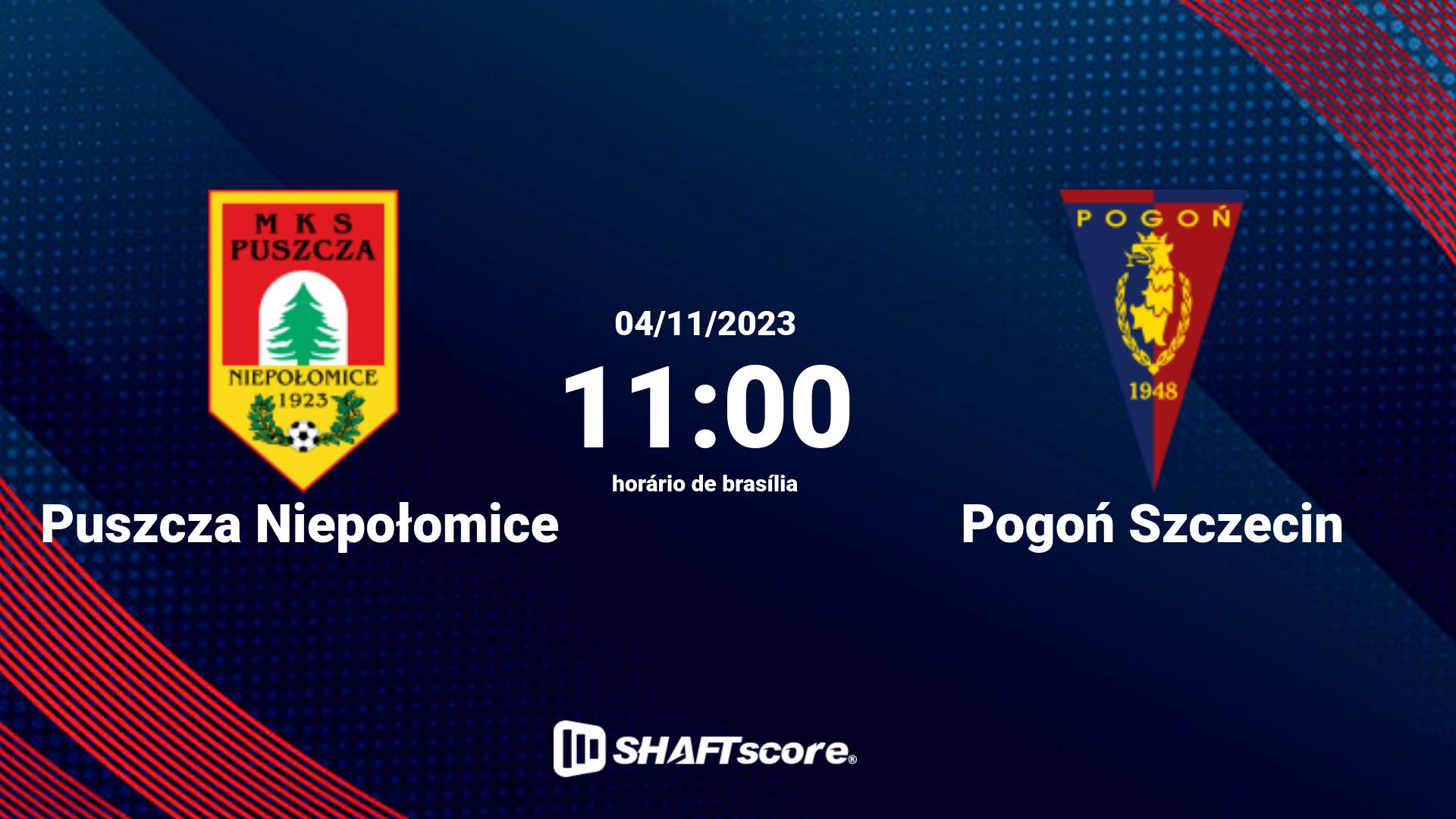 Estatísticas do jogo Puszcza Niepołomice vs Pogoń Szczecin 04.11 11:00