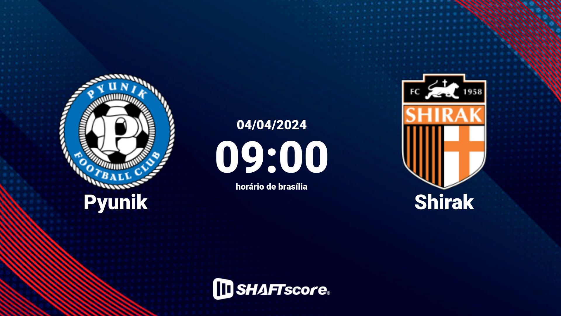 Estatísticas do jogo Pyunik vs Shirak 04.04 09:00