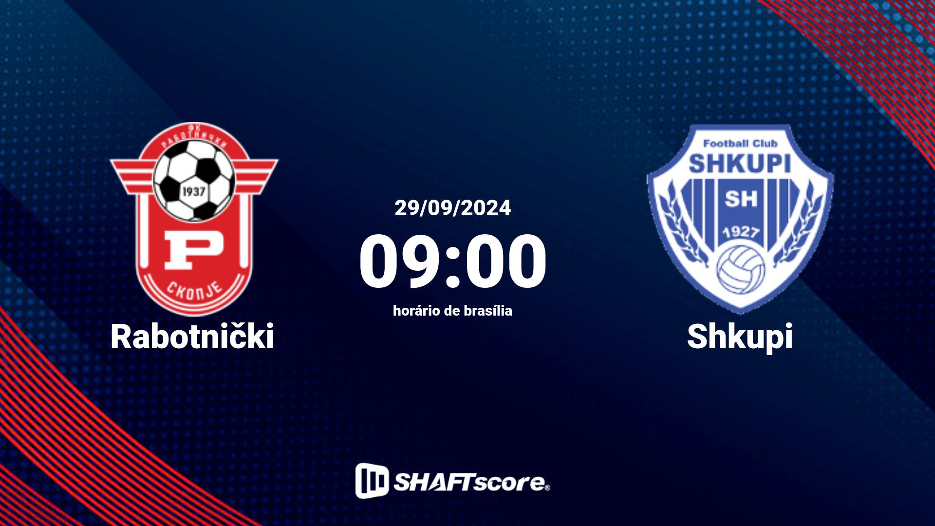 Estatísticas do jogo Rabotnički vs Shkupi 29.09 09:00