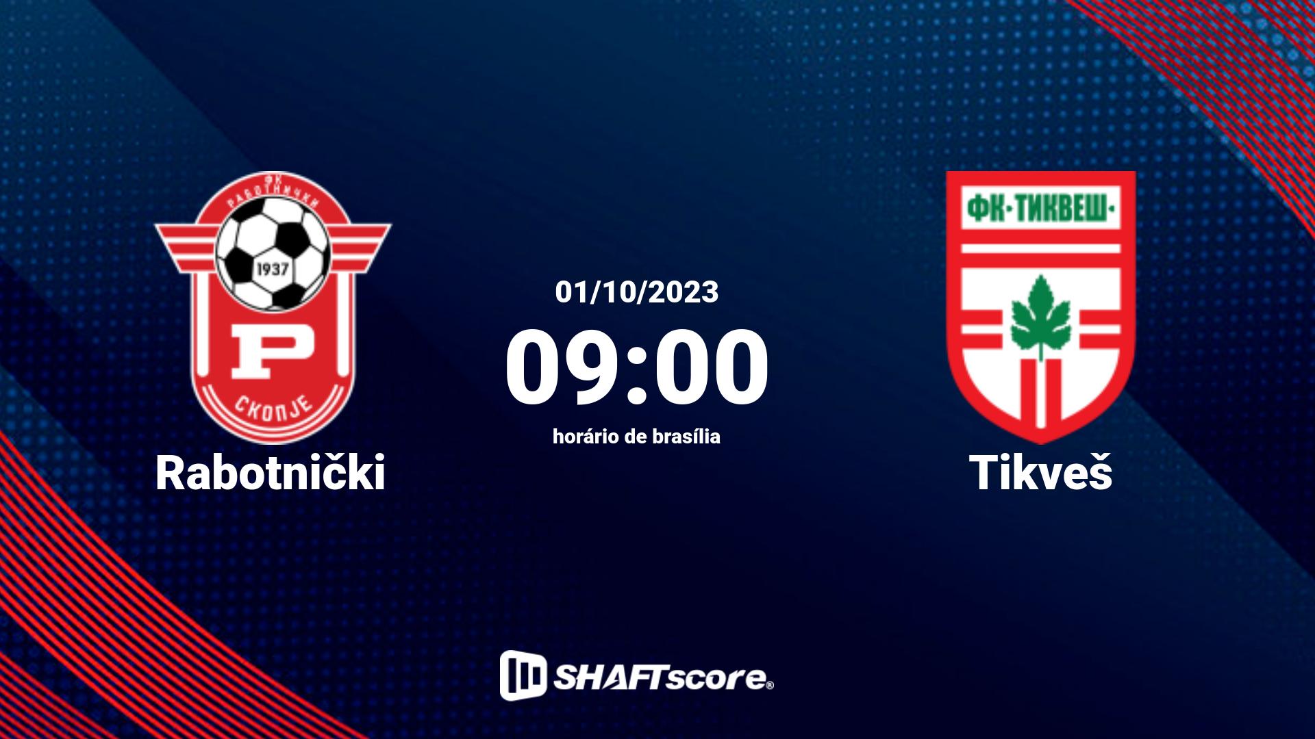 Estatísticas do jogo Rabotnički vs Tikveš 01.10 09:00