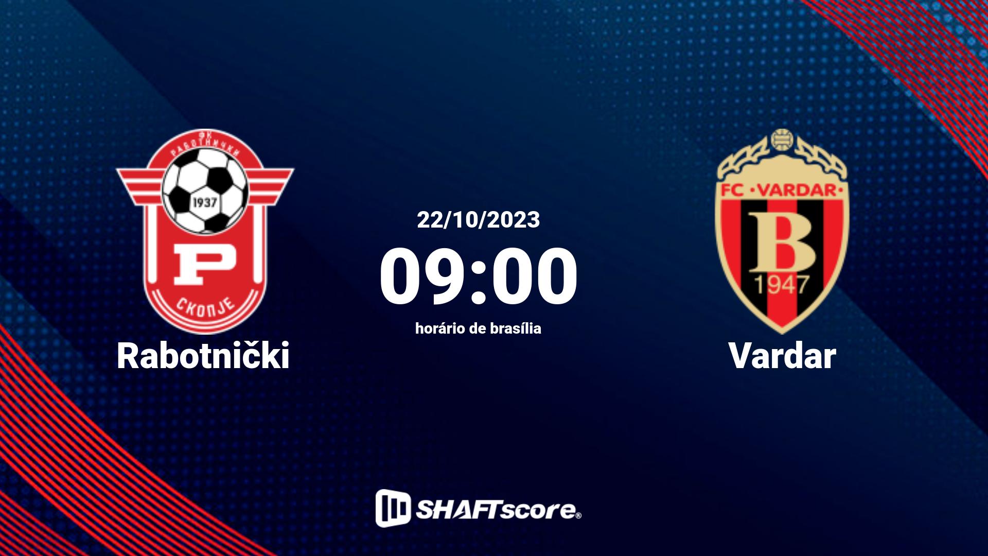 Estatísticas do jogo Rabotnički vs Vardar 22.10 09:00