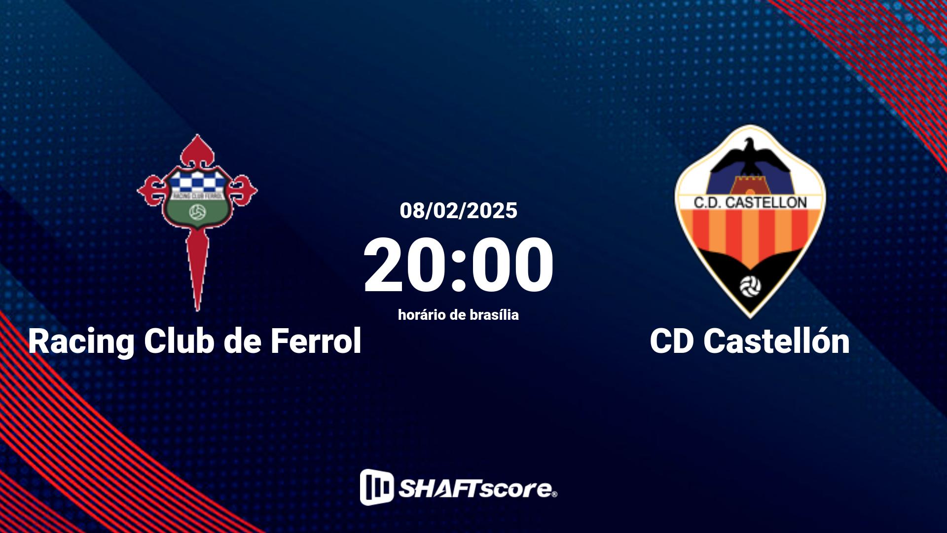 Estatísticas do jogo Racing Club de Ferrol vs CD Castellón 08.02 20:00