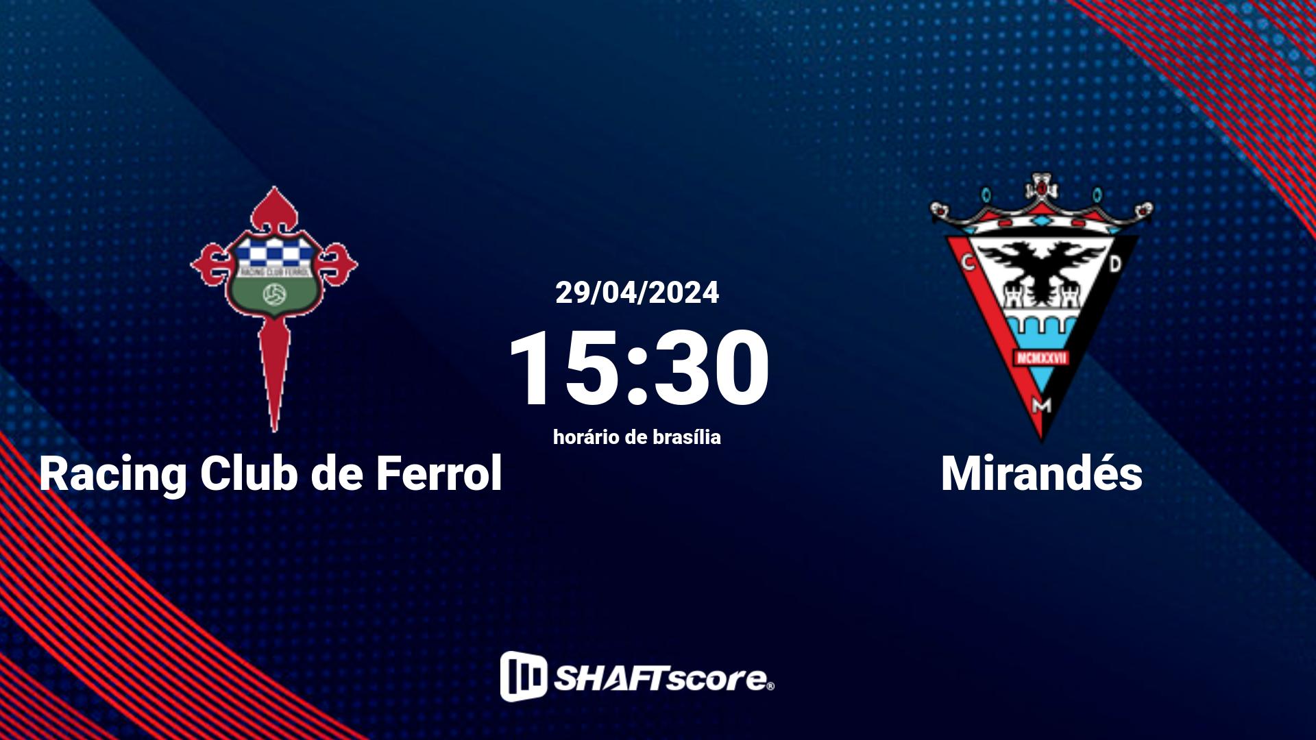 Estatísticas do jogo Racing Club de Ferrol vs Mirandés 29.04 15:30