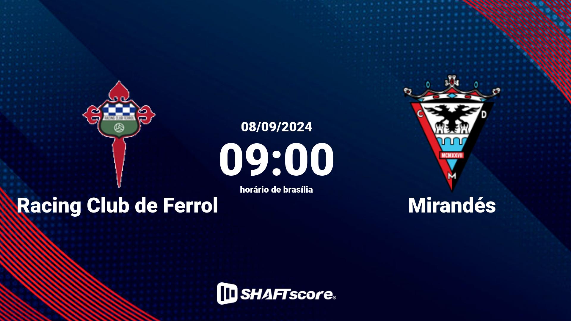 Estatísticas do jogo Racing Club de Ferrol vs Mirandés 08.09 09:00