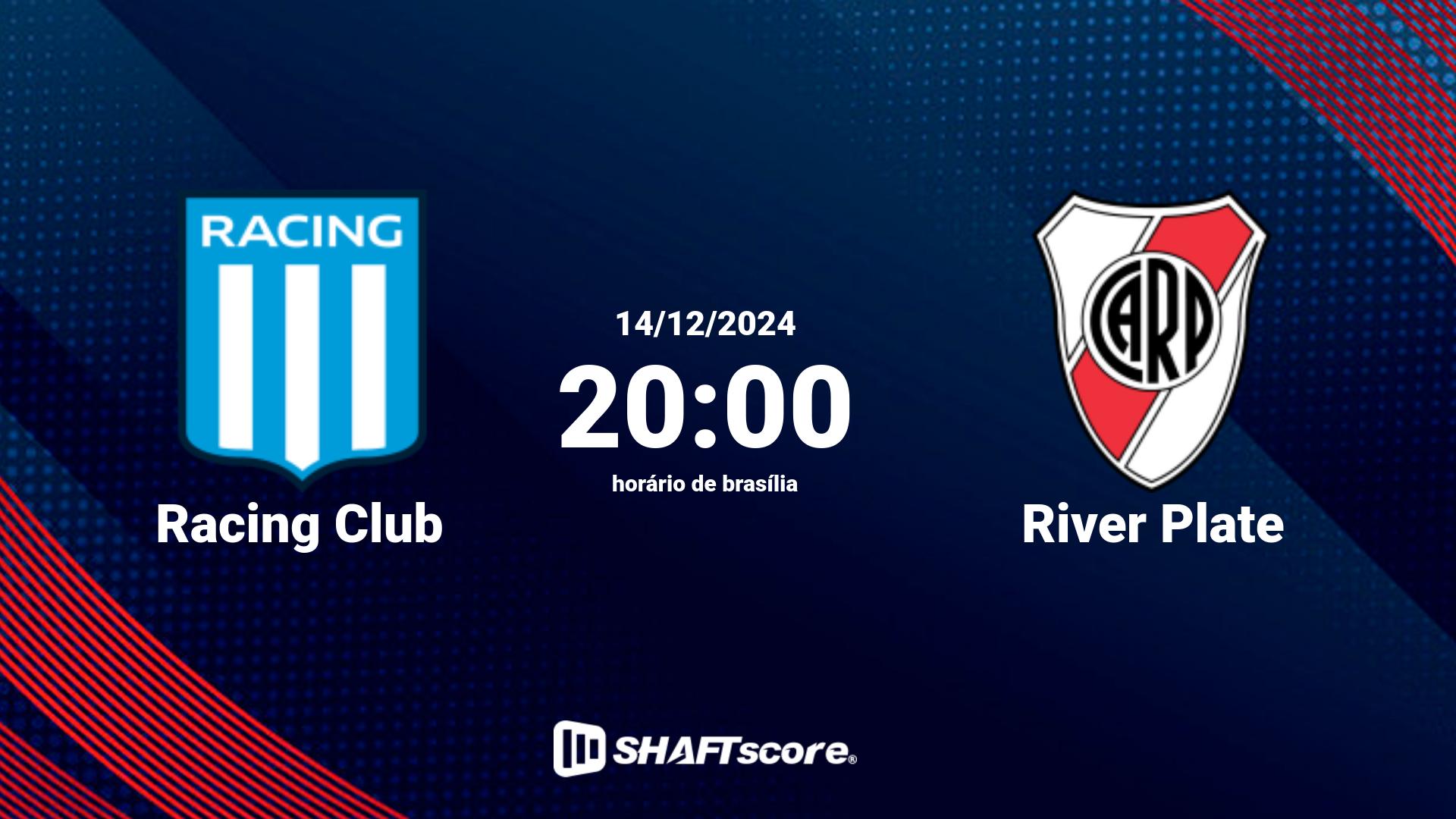 Estatísticas do jogo Racing Club vs River Plate 14.12 20:00