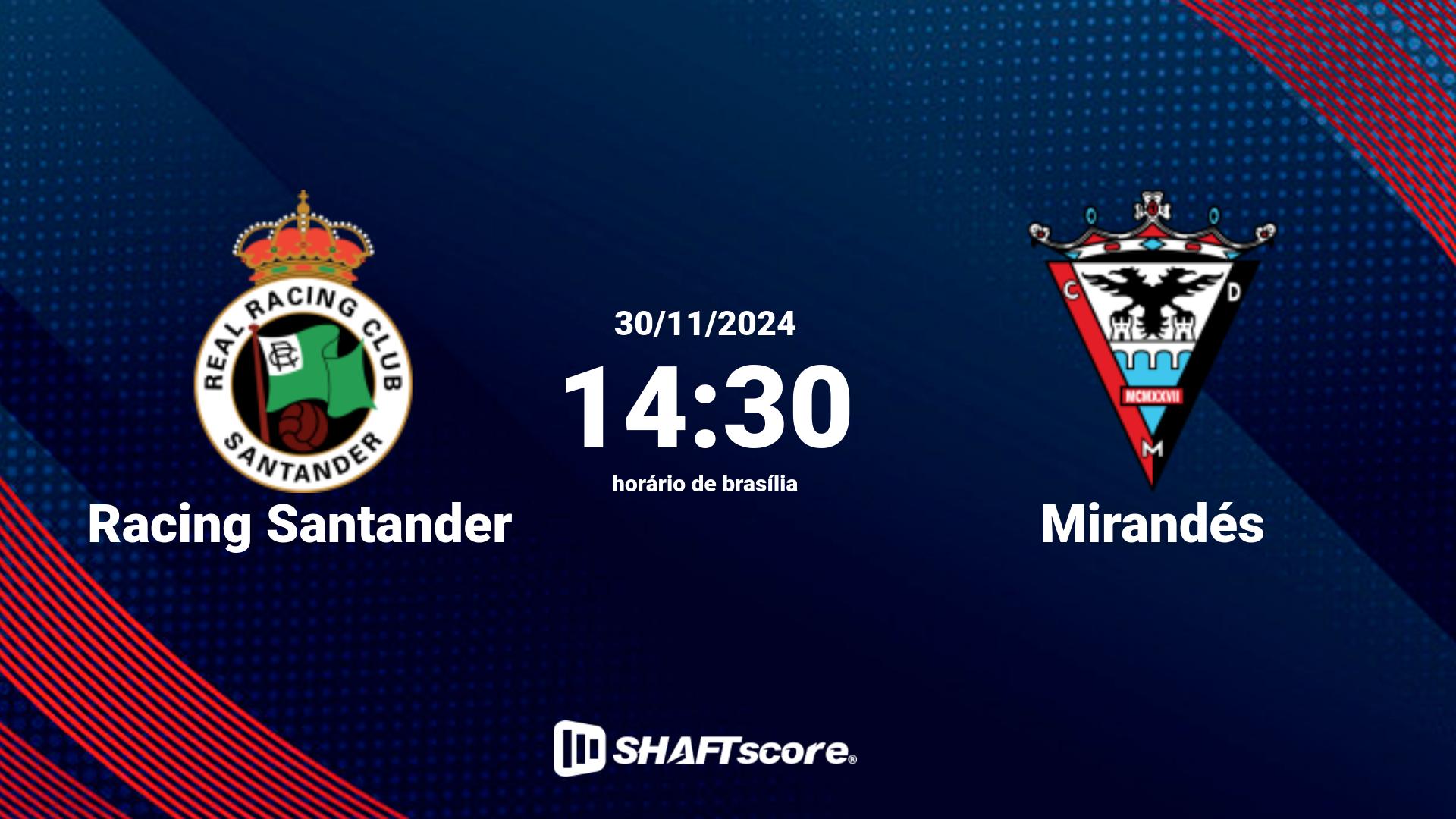 Estatísticas do jogo Racing Santander vs Mirandés 30.11 14:30