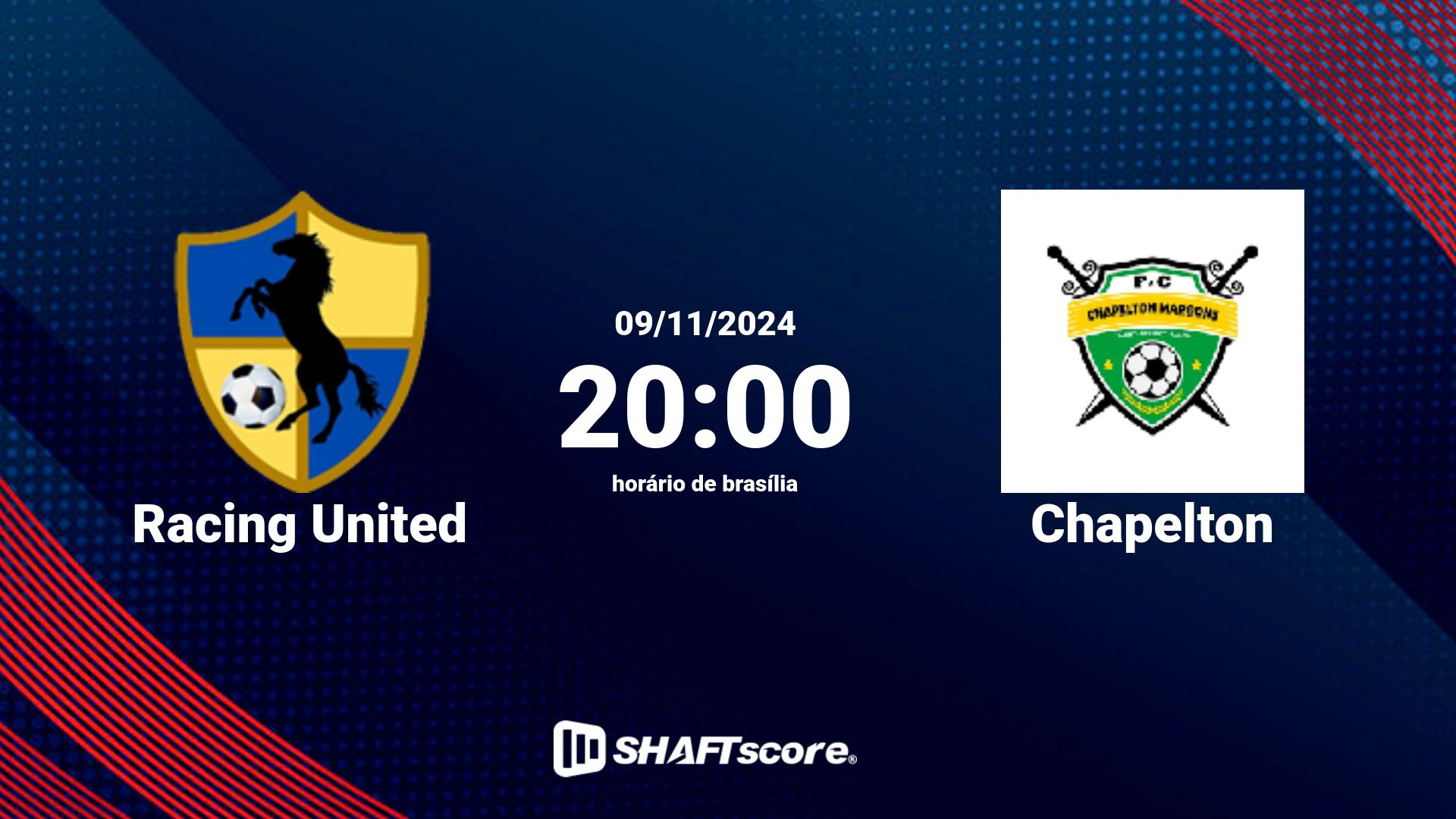 Estatísticas do jogo Racing United vs Chapelton 09.11 20:00