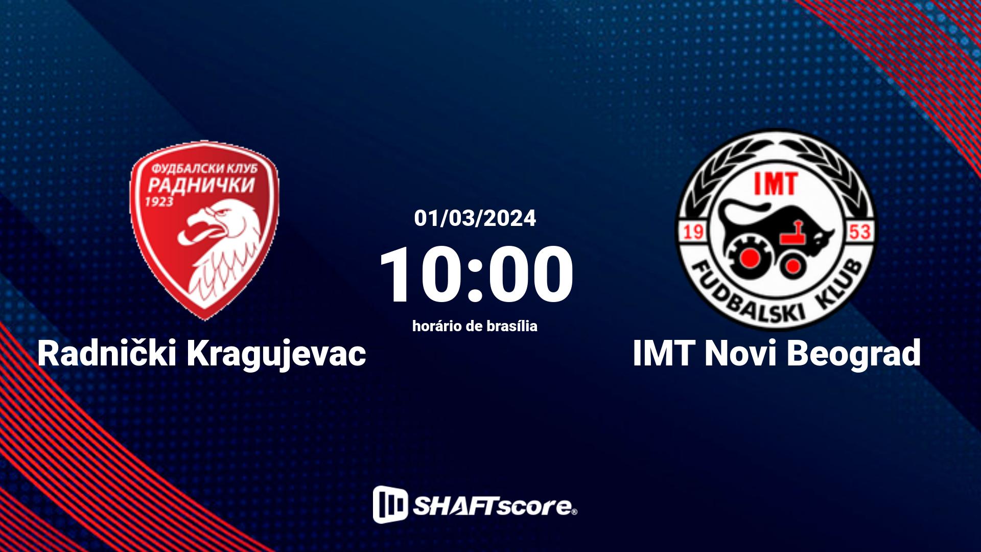 Estatísticas do jogo Radnički Kragujevac vs IMT Novi Beograd 01.03 10:00