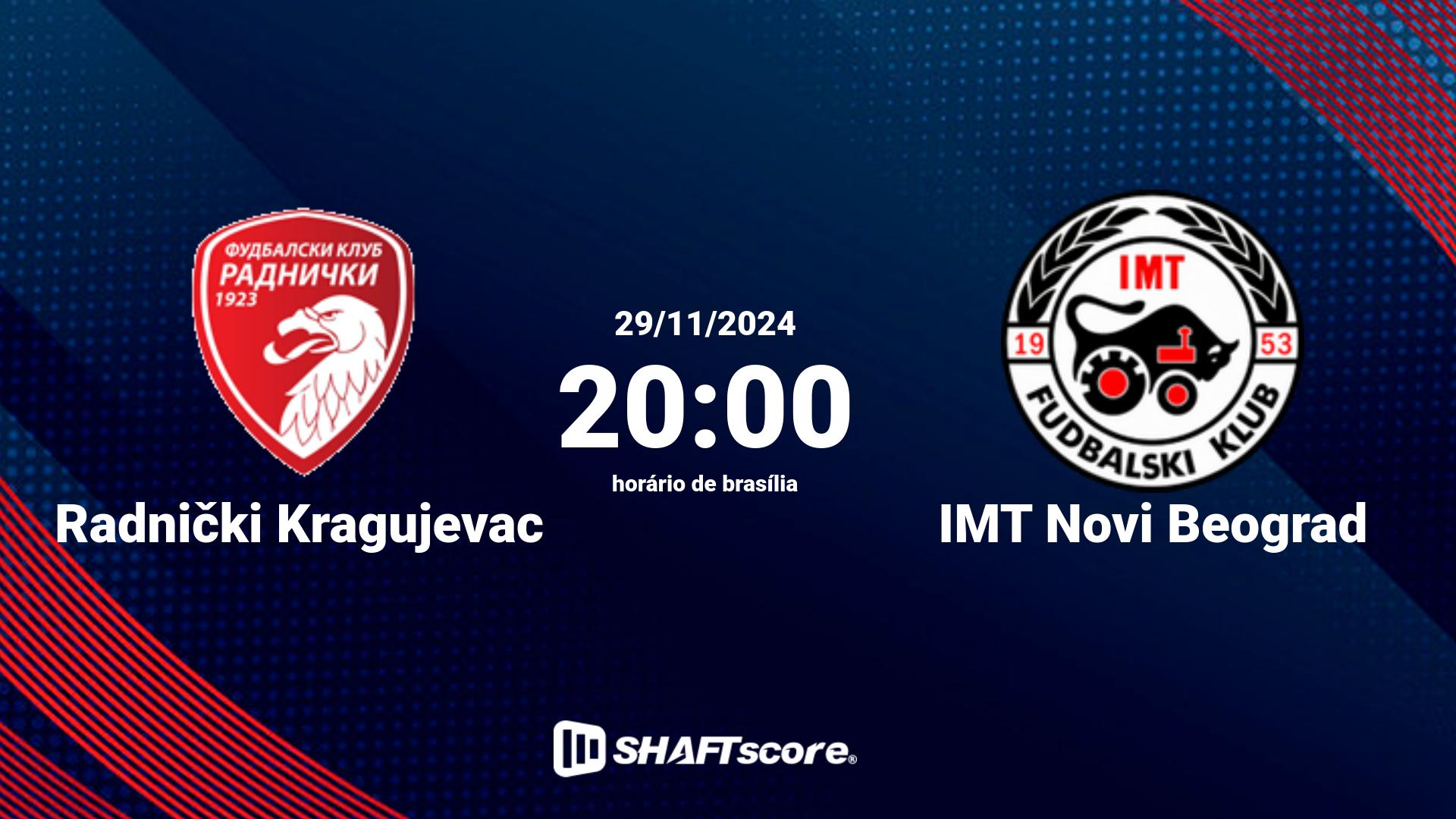 Estatísticas do jogo Radnički Kragujevac vs IMT Novi Beograd 29.11 20:00