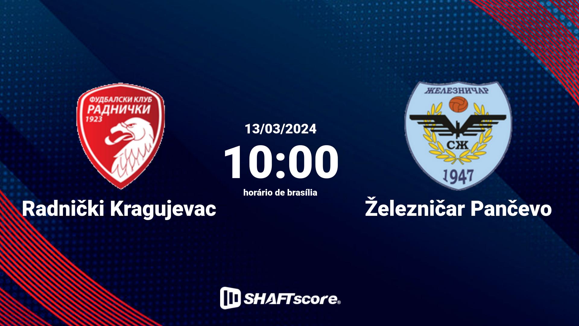 Estatísticas do jogo Radnički Kragujevac vs Železničar Pančevo 13.03 10:00