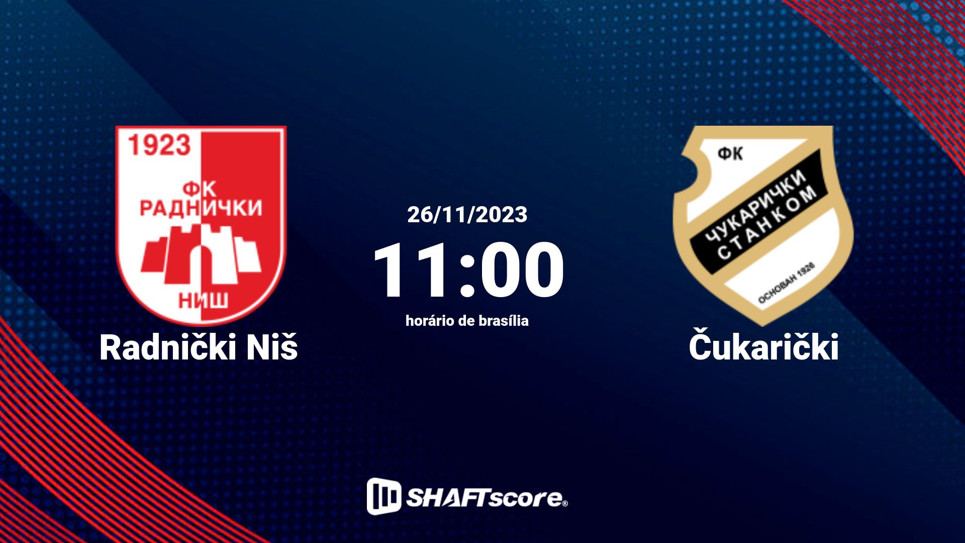 Estatísticas do jogo Radnički Niš vs Čukarički 26.11 11:00