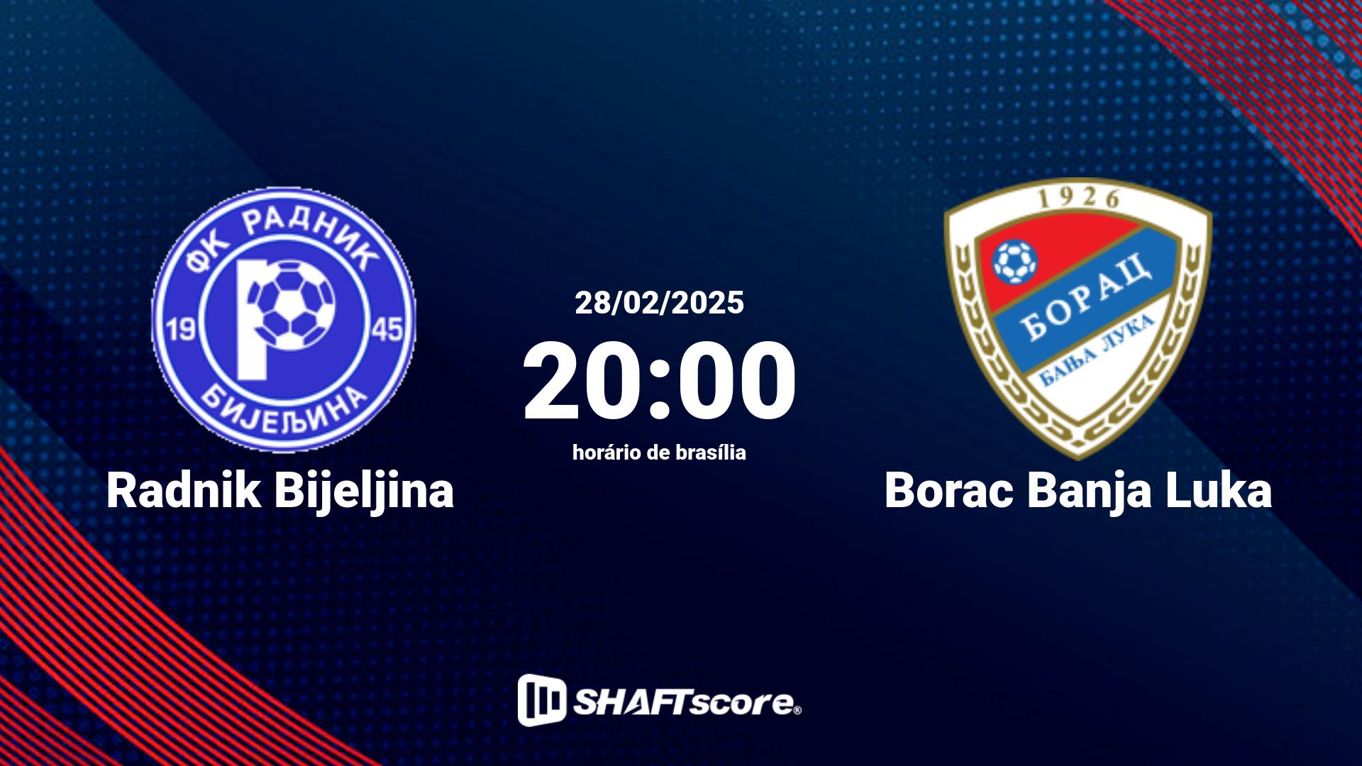 Estatísticas do jogo Radnik Bijeljina vs Borac Banja Luka 28.02 20:00