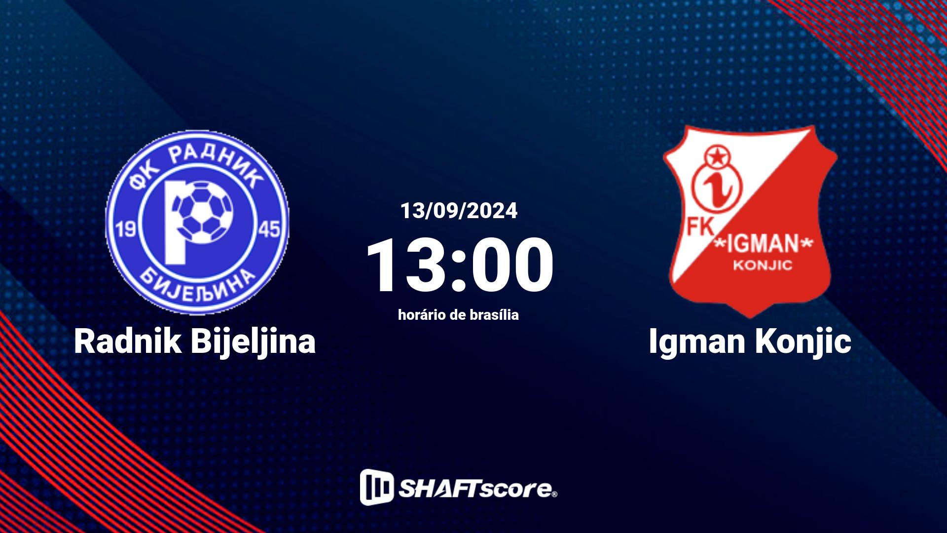 Estatísticas do jogo Radnik Bijeljina vs Igman Konjic 13.09 13:00