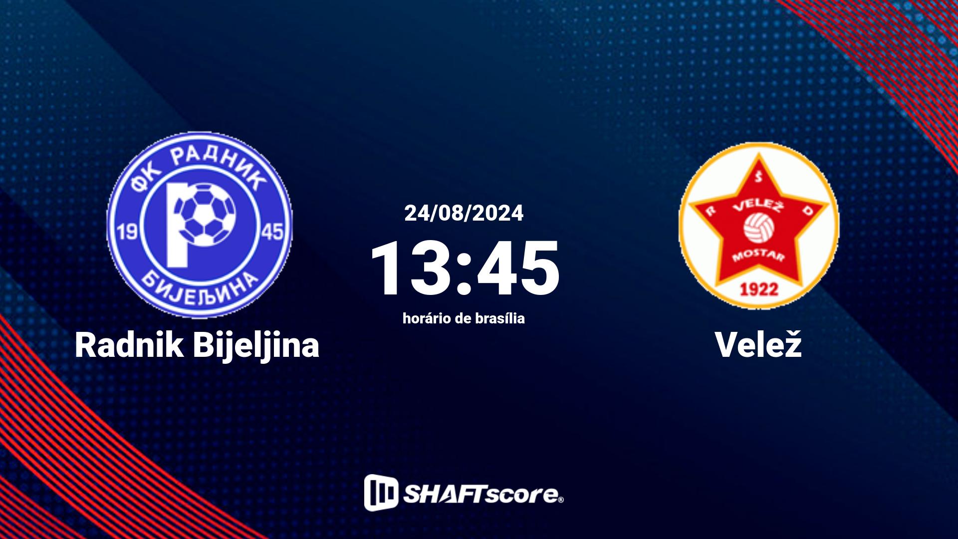 Estatísticas do jogo Radnik Bijeljina vs Velež 24.08 13:45