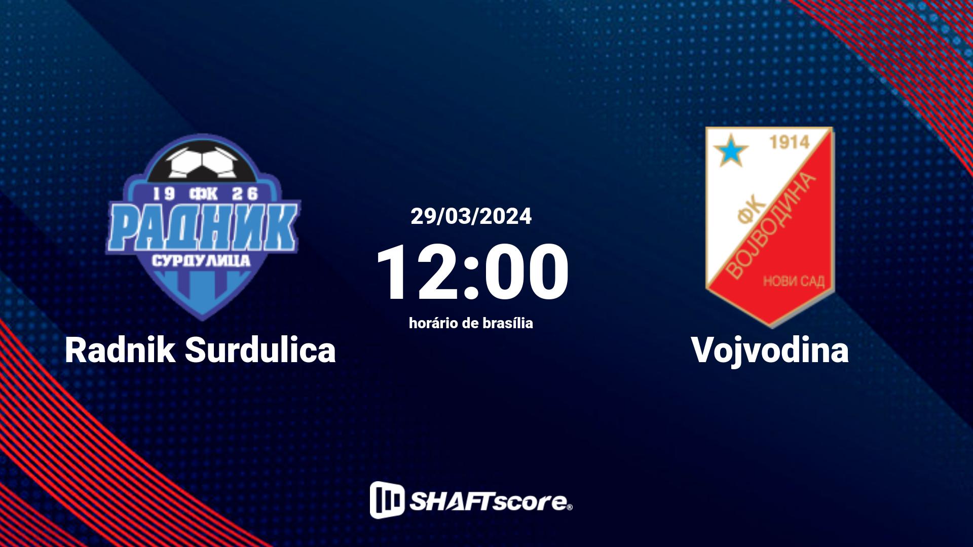 Estatísticas do jogo Radnik Surdulica vs Vojvodina 29.03 12:00