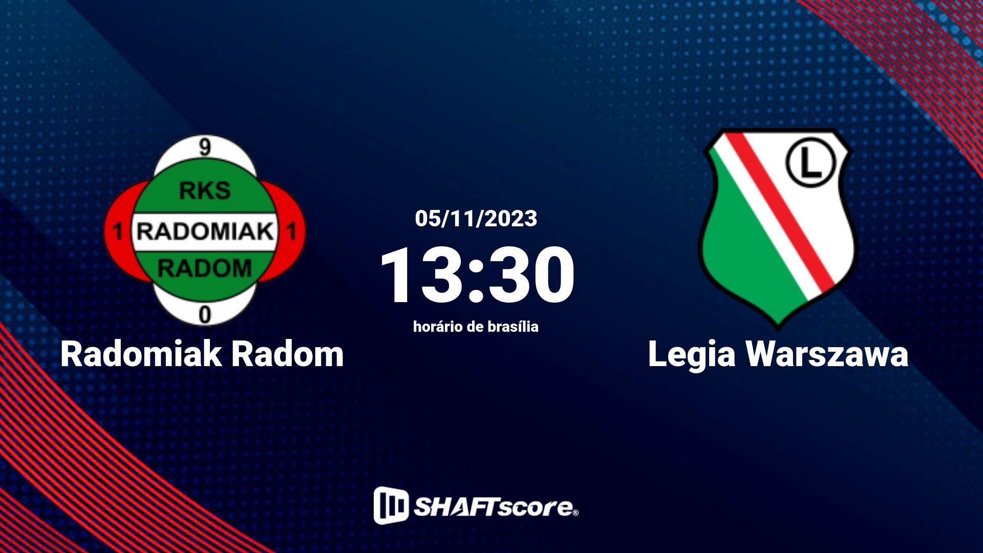 Estatísticas do jogo Radomiak Radom vs Legia Warszawa 05.11 13:30